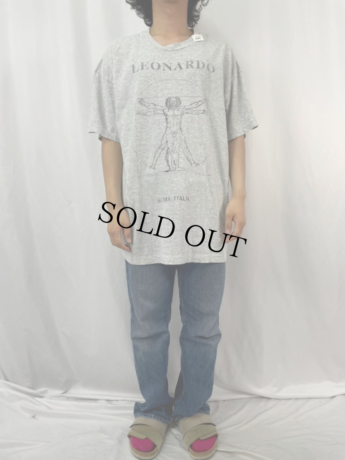 画像2: 90's LEONARD DE VINCI ウィトルウィウス的人体図 アートプリントTシャツ XL (2)