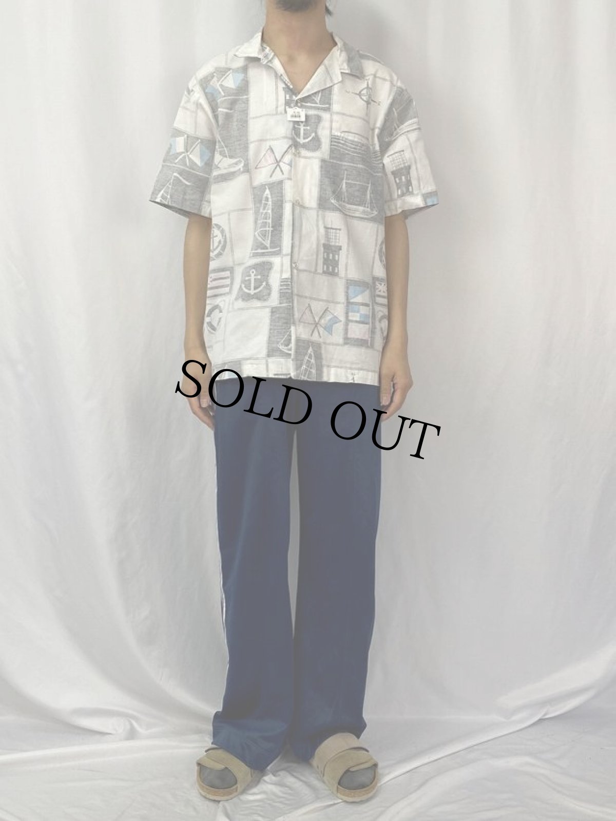 画像2: 80's Rai Nani HAWAII製 マリン柄 コットン裏地アロハシャツ (2)