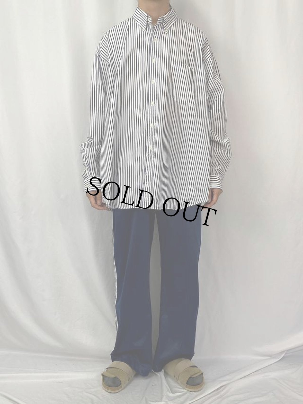 画像2: Ralph Lauren "BIG SHIRT" ロゴ刺繍 ストライプ柄 コットンボタンダウンシャツ XXL (2)