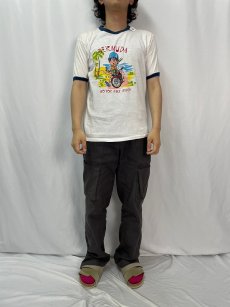 画像2: 70〜80's "BERMUDA MOTOR BIKE RIDER" 染み込みプリントリンガーTシャツ (2)