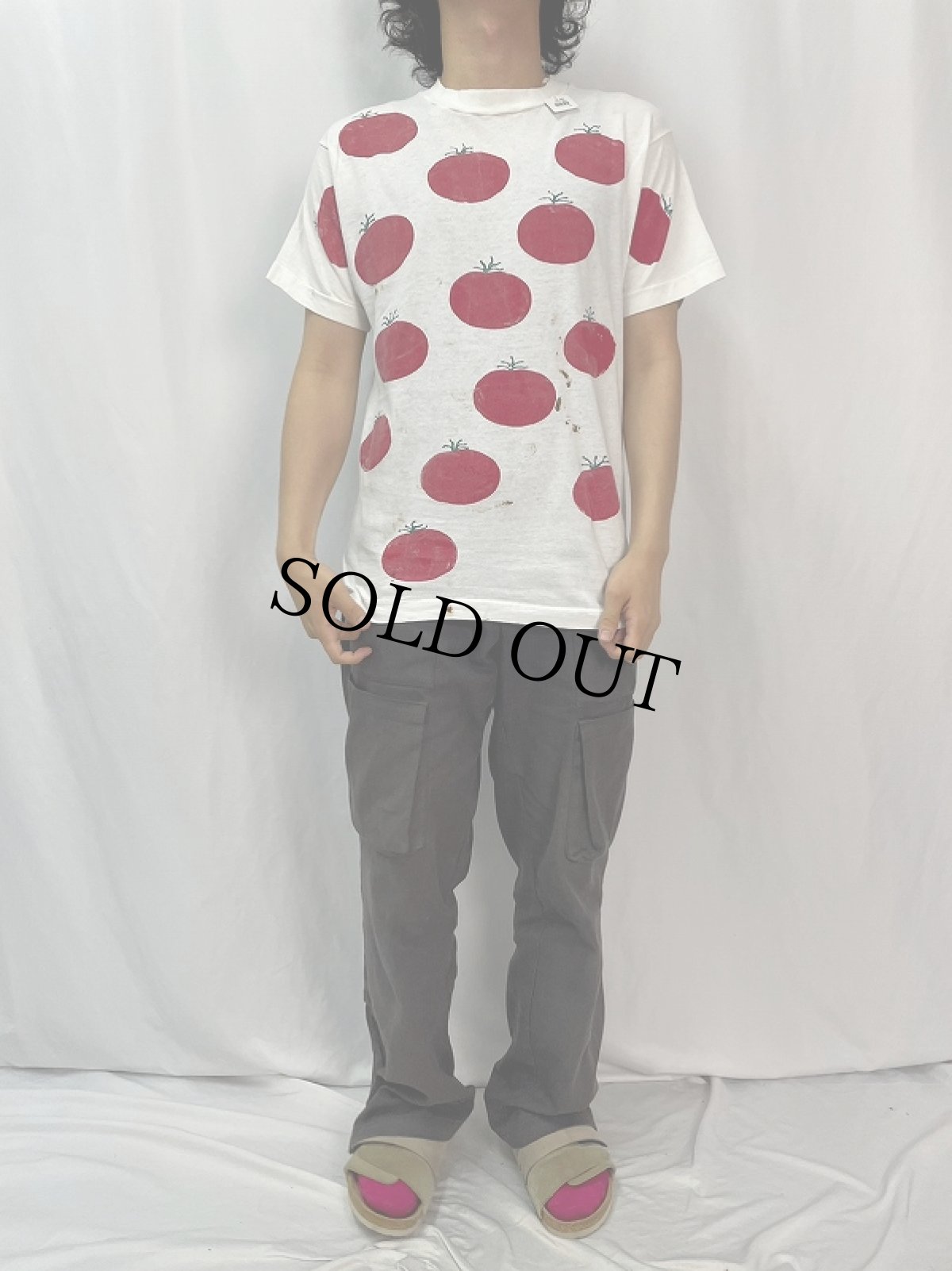 画像2: 80〜90's USA製 トマト柄 大判プリントTシャツ L (2)