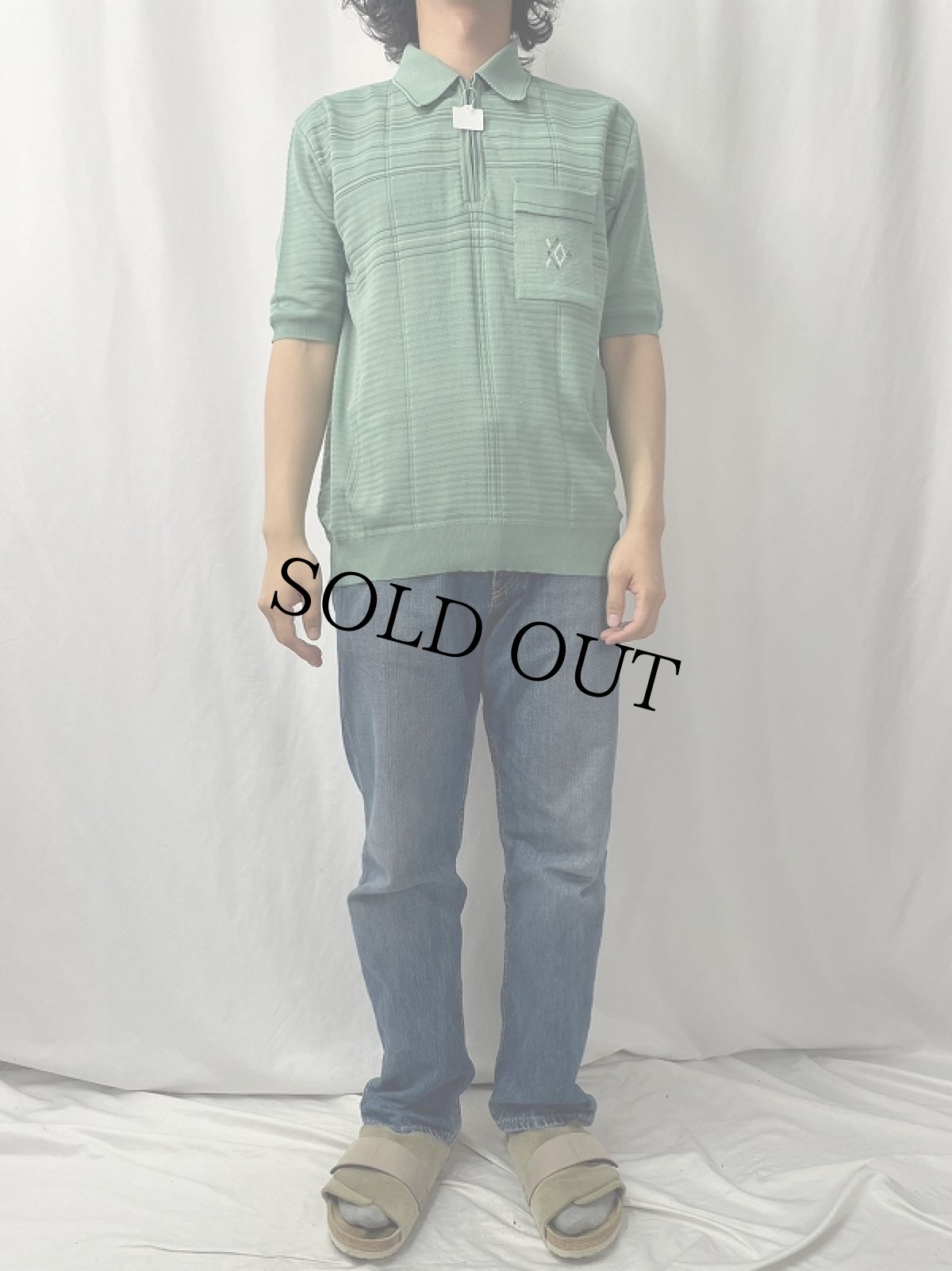 画像2: EURO Pierre d'Asniel ハーフジップ ボーダー柄 ニットポロシャツ (2)