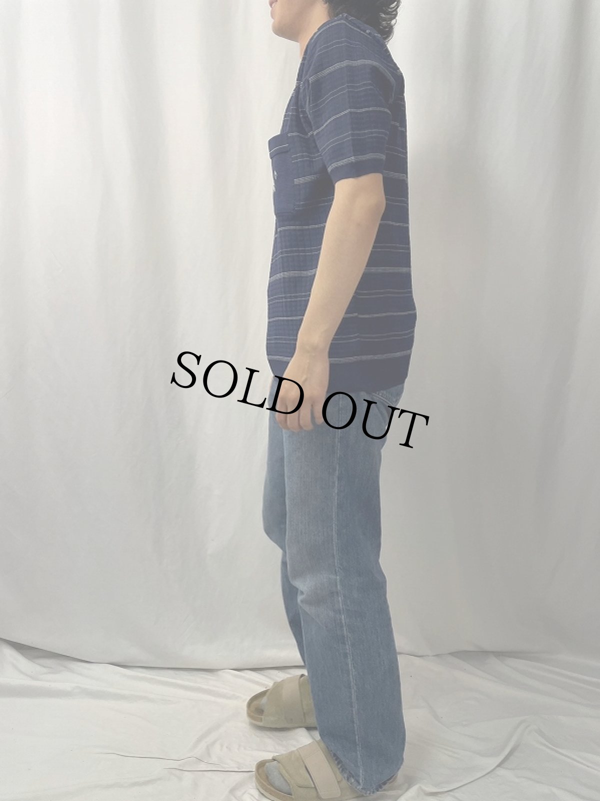 画像3: 80's EURO Pierre d'Asniel ハーフジップ ボーダー柄ニットポロシャツ (3)