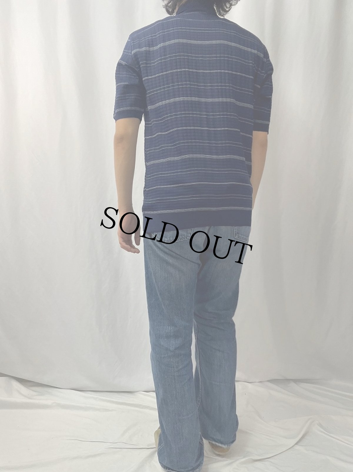 画像4: 80's EURO Pierre d'Asniel ハーフジップ ボーダー柄ニットポロシャツ (4)