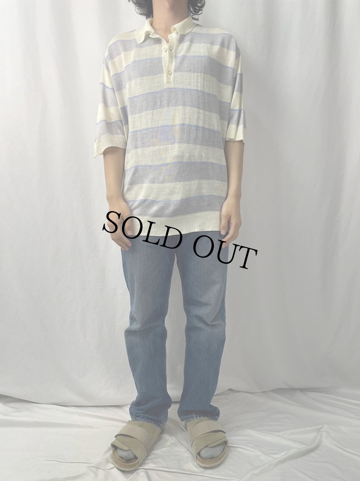 画像2: Guy de Berac FRANCE製 ボーダー柄ニットポロシャツ XL (2)