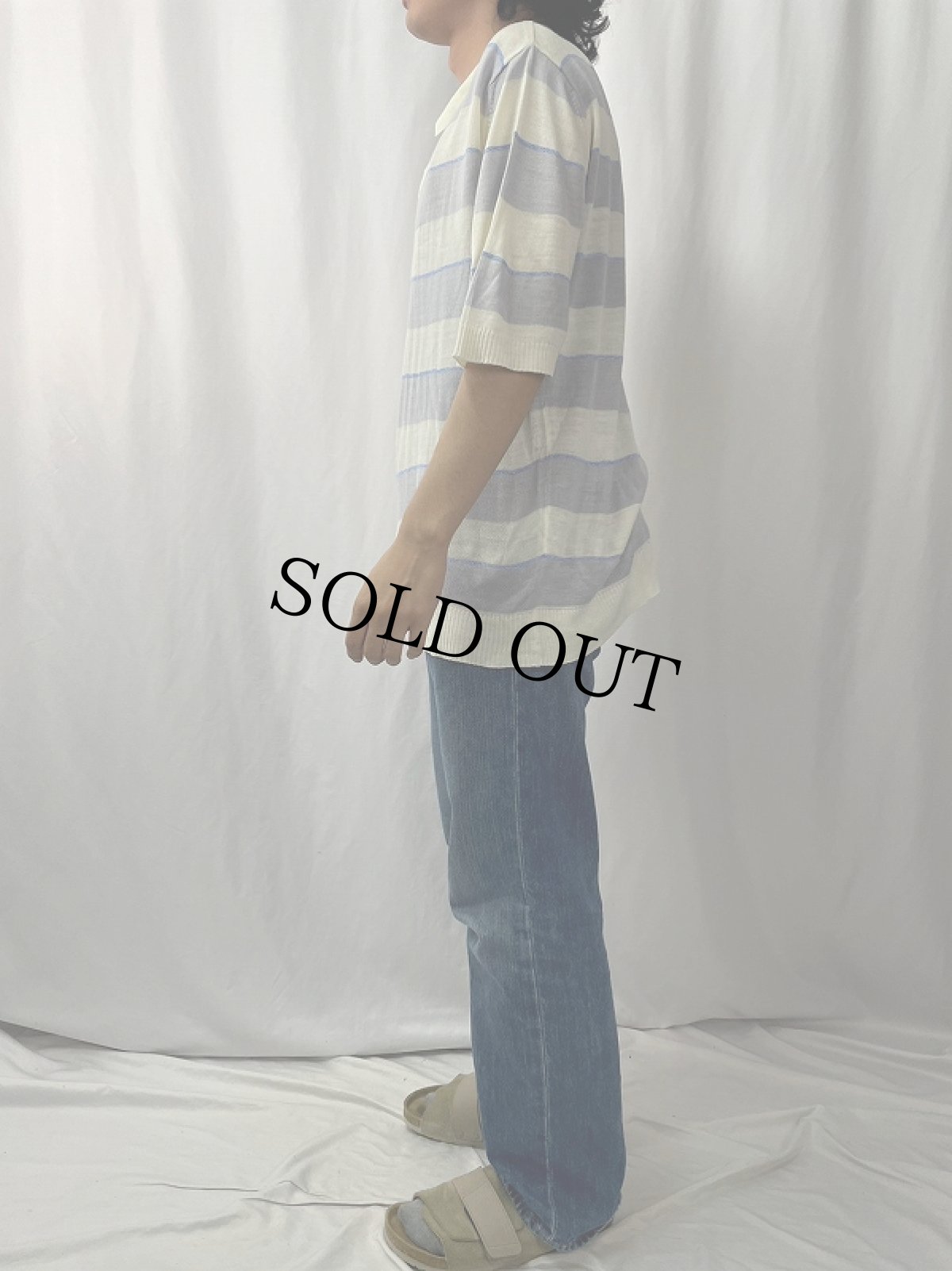 画像3: Guy de Berac FRANCE製 ボーダー柄ニットポロシャツ XL (3)