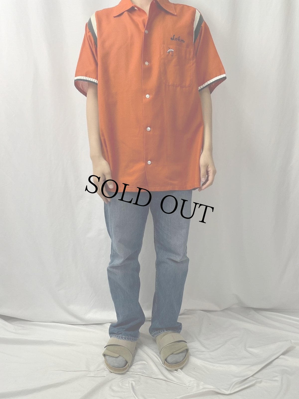 画像3: 60's Hilton USA製 ニット切り替え フロッキープリントボーリングシャツ L (3)