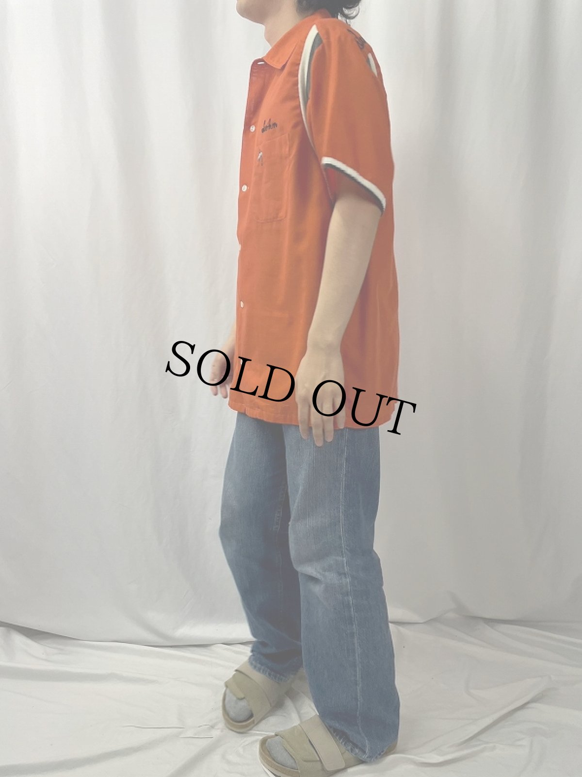 画像4: 60's Hilton USA製 ニット切り替え フロッキープリントボーリングシャツ L (4)