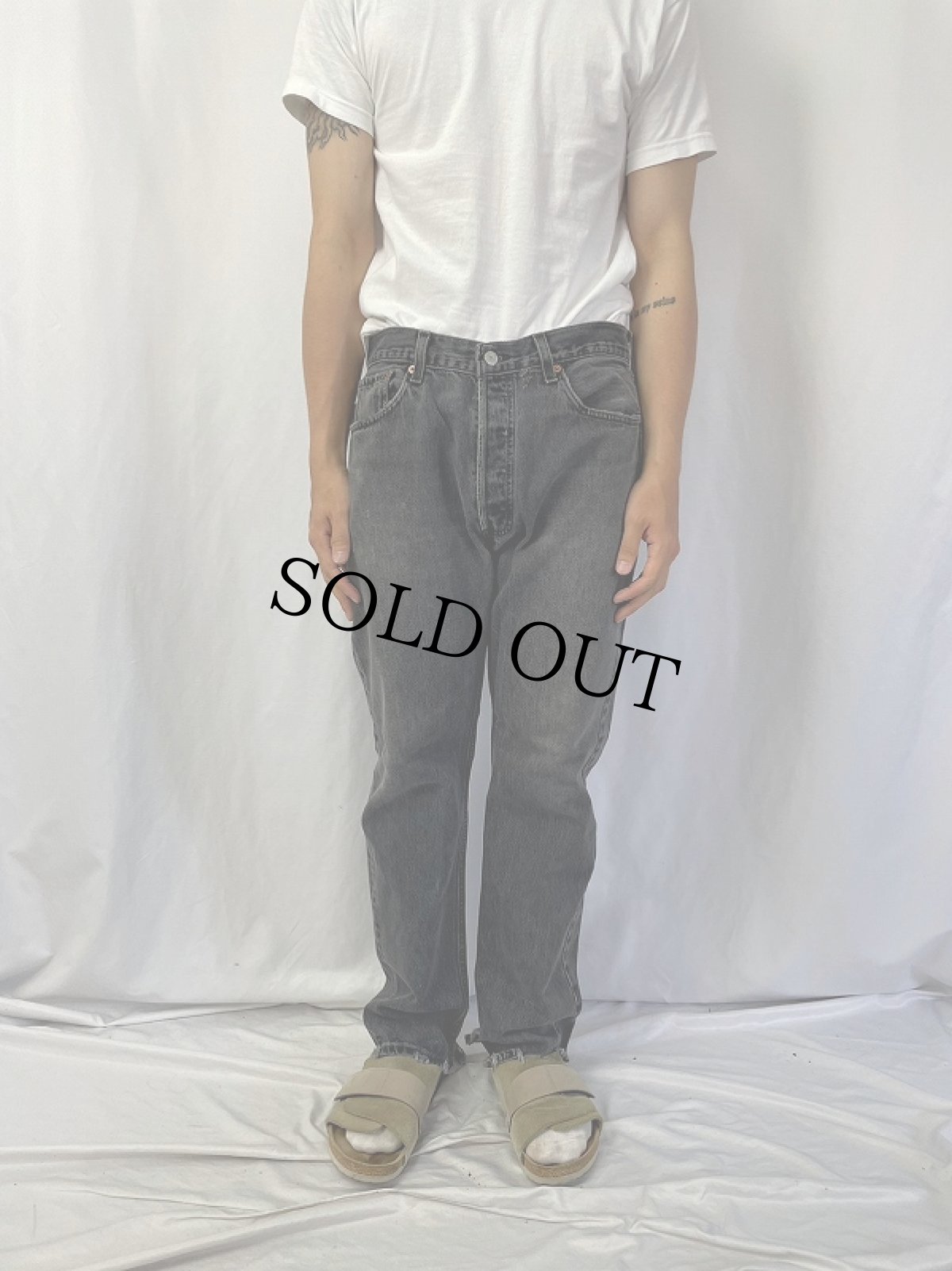 画像2: 90's Levi's 501 USA製 "サルファブラック" ブラックデニムパンツ W33 (2)