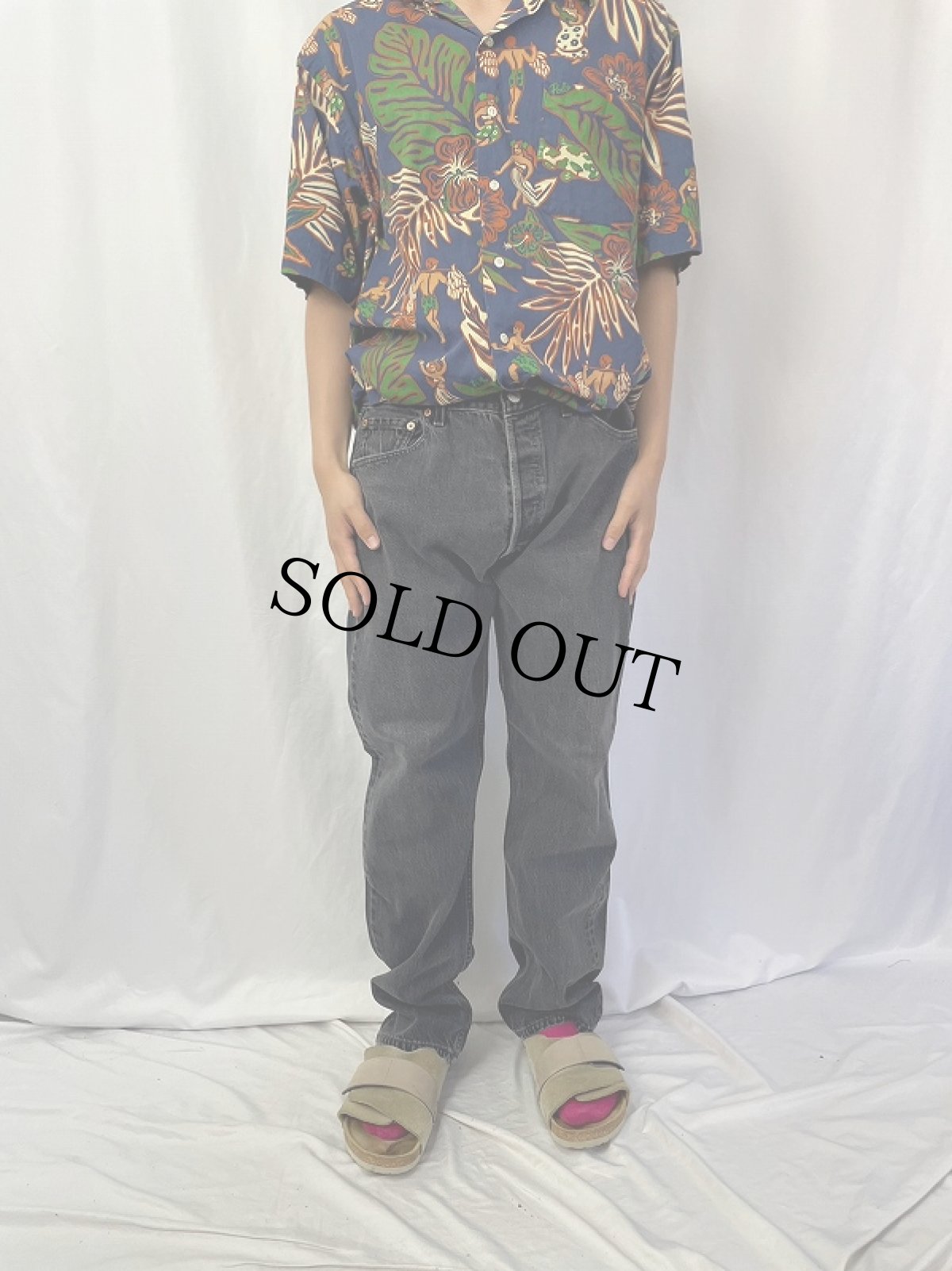 画像2: 90's Levi's 501 USA製 "サルファブラック" ブラックデニムパンツ W35 (2)