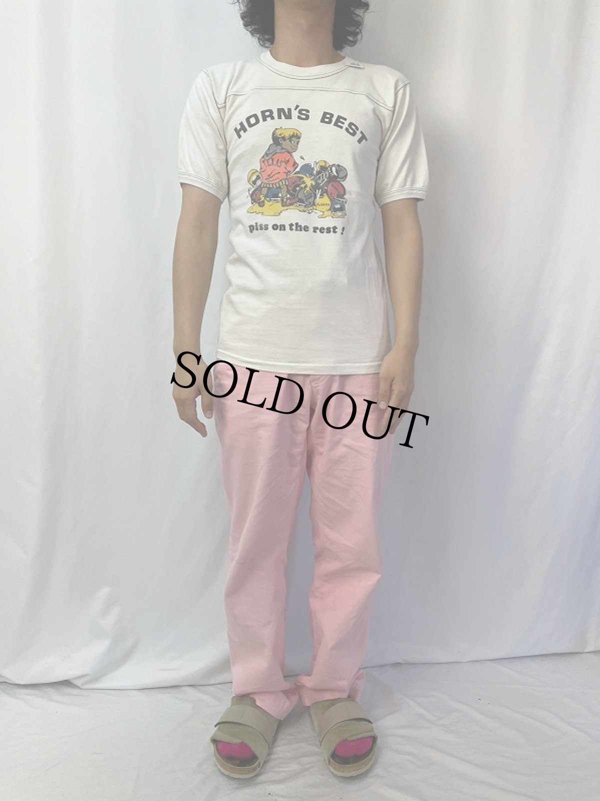 画像2: 80's "HORN'S BEST" パロディプリント フットボールTシャツ S (2)