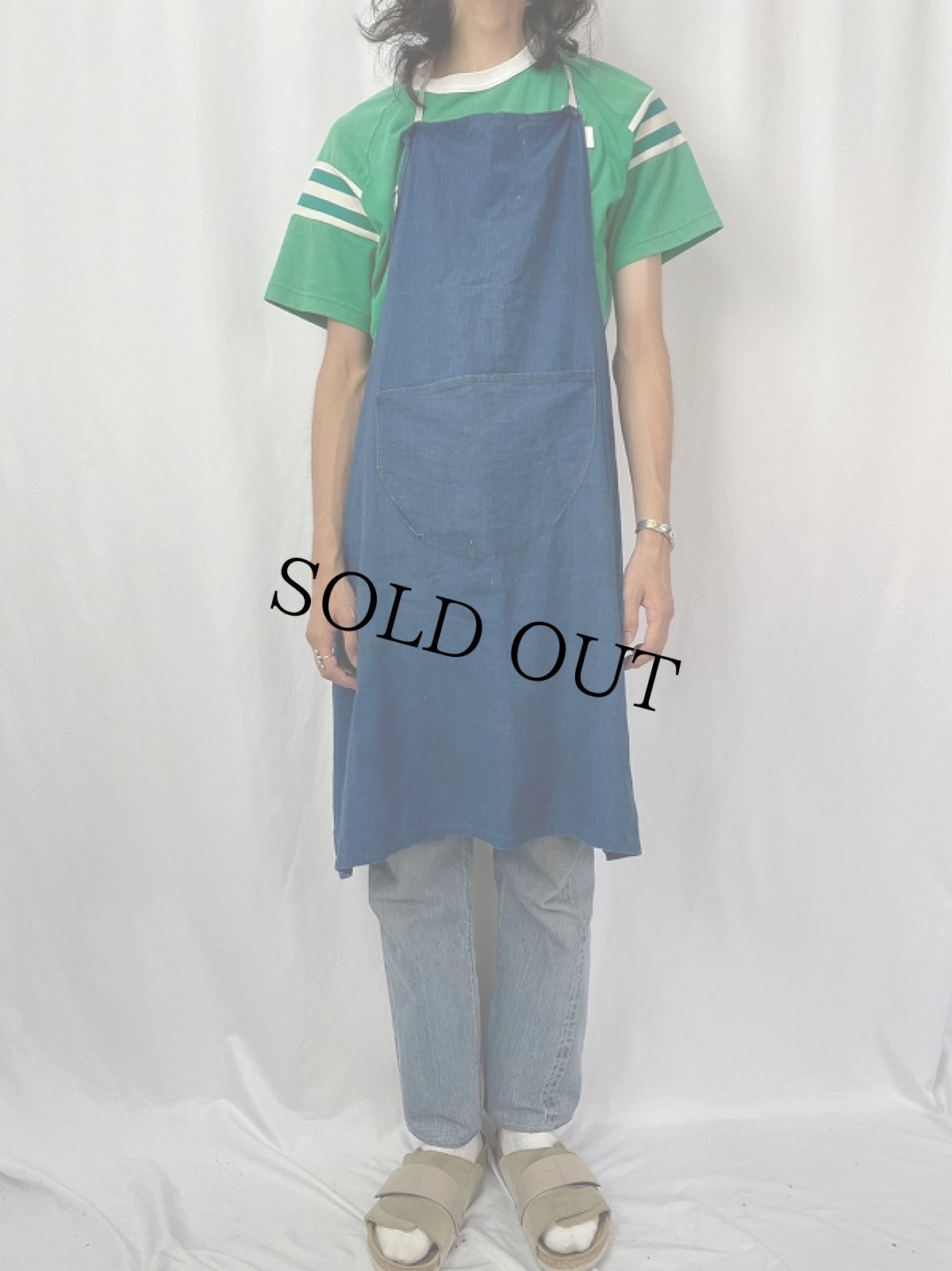 画像2: VINTAGE フランスインディゴリネン エプロン (2)