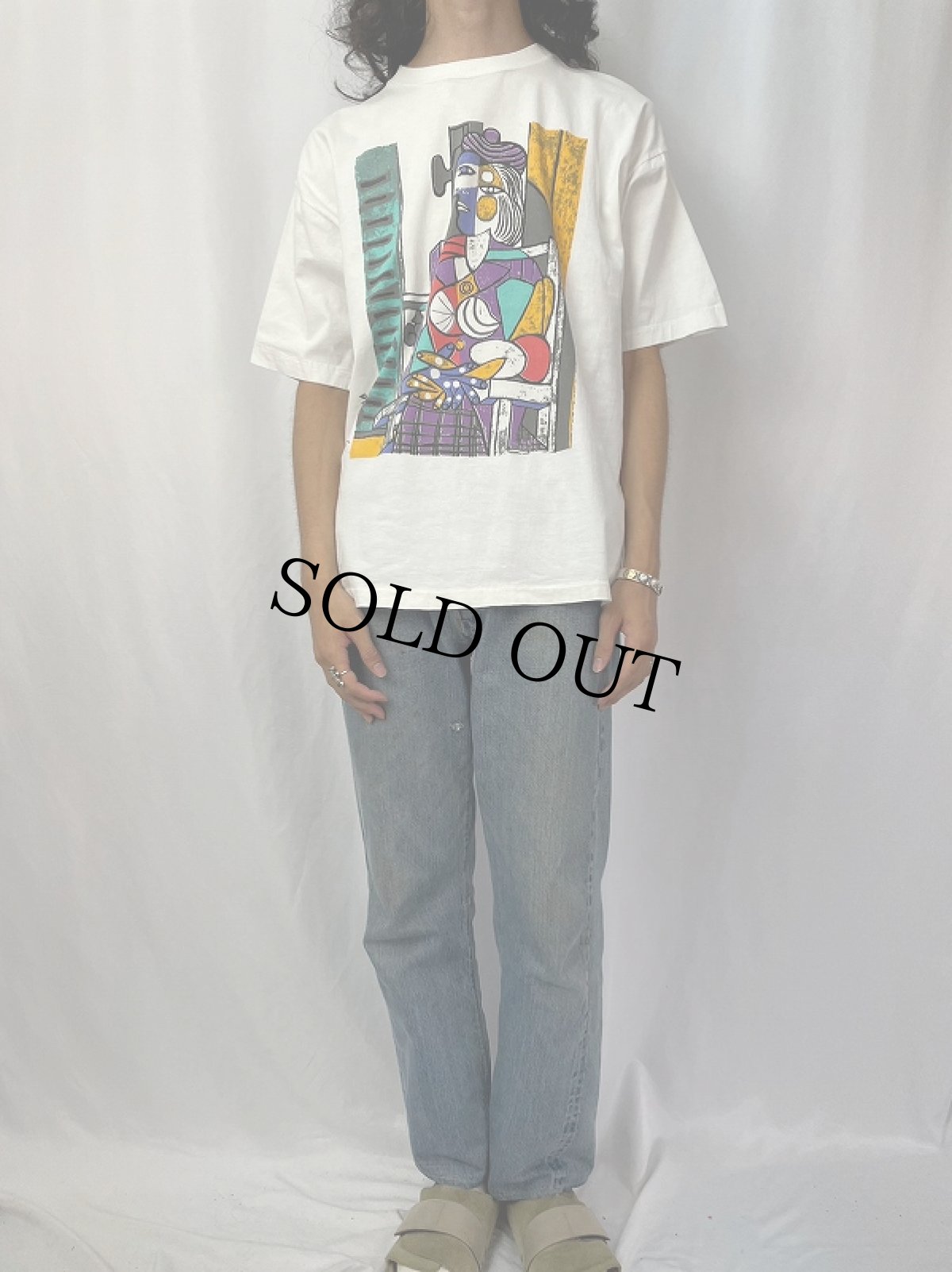 画像2: 80's Pablo Picasso "窓辺に座る女" アートプリントTシャツ XL (2)