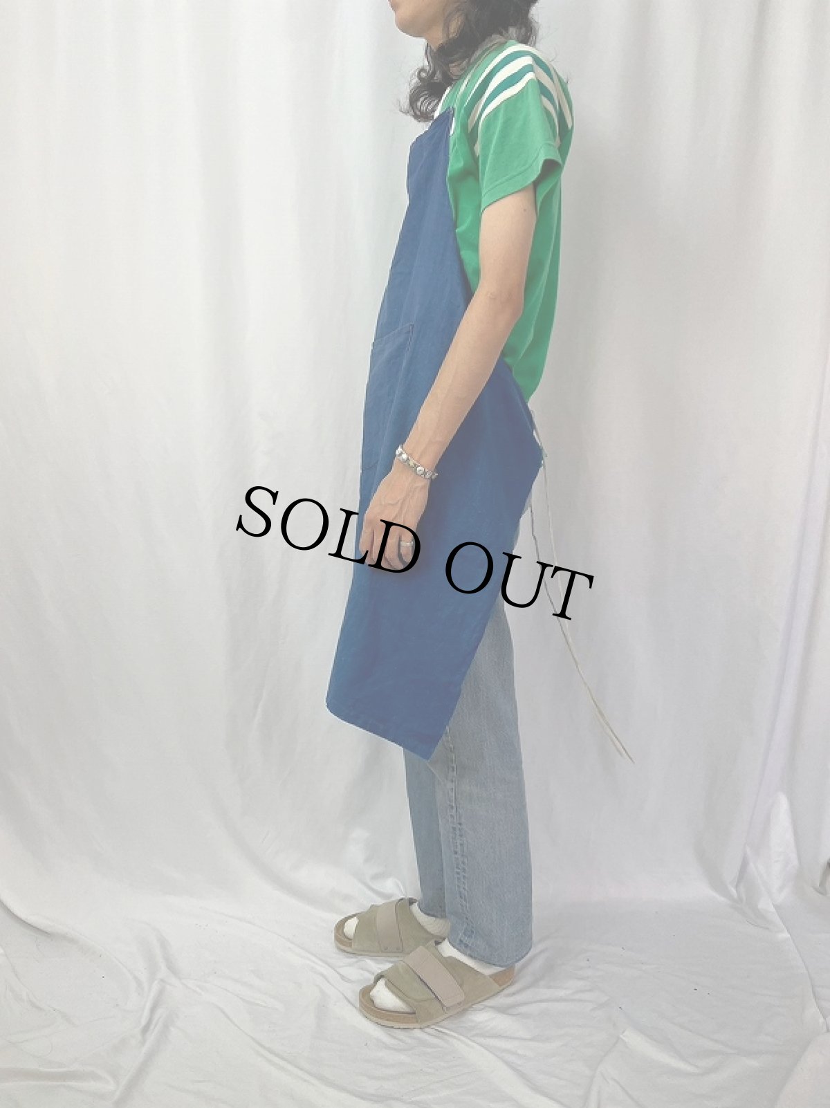 画像3: VINTAGE フランスインディゴリネン エプロン (3)