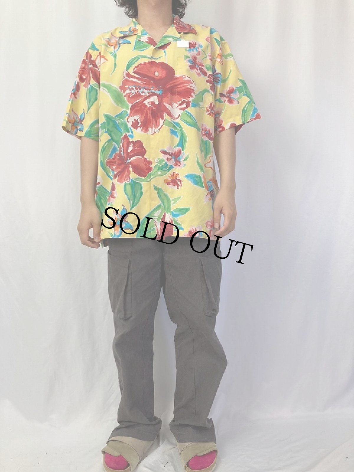 画像2: POLO Ralph Lauren "CALDWELL" ハイビスカス柄 シルク×コットン アロハシャツ L (2)