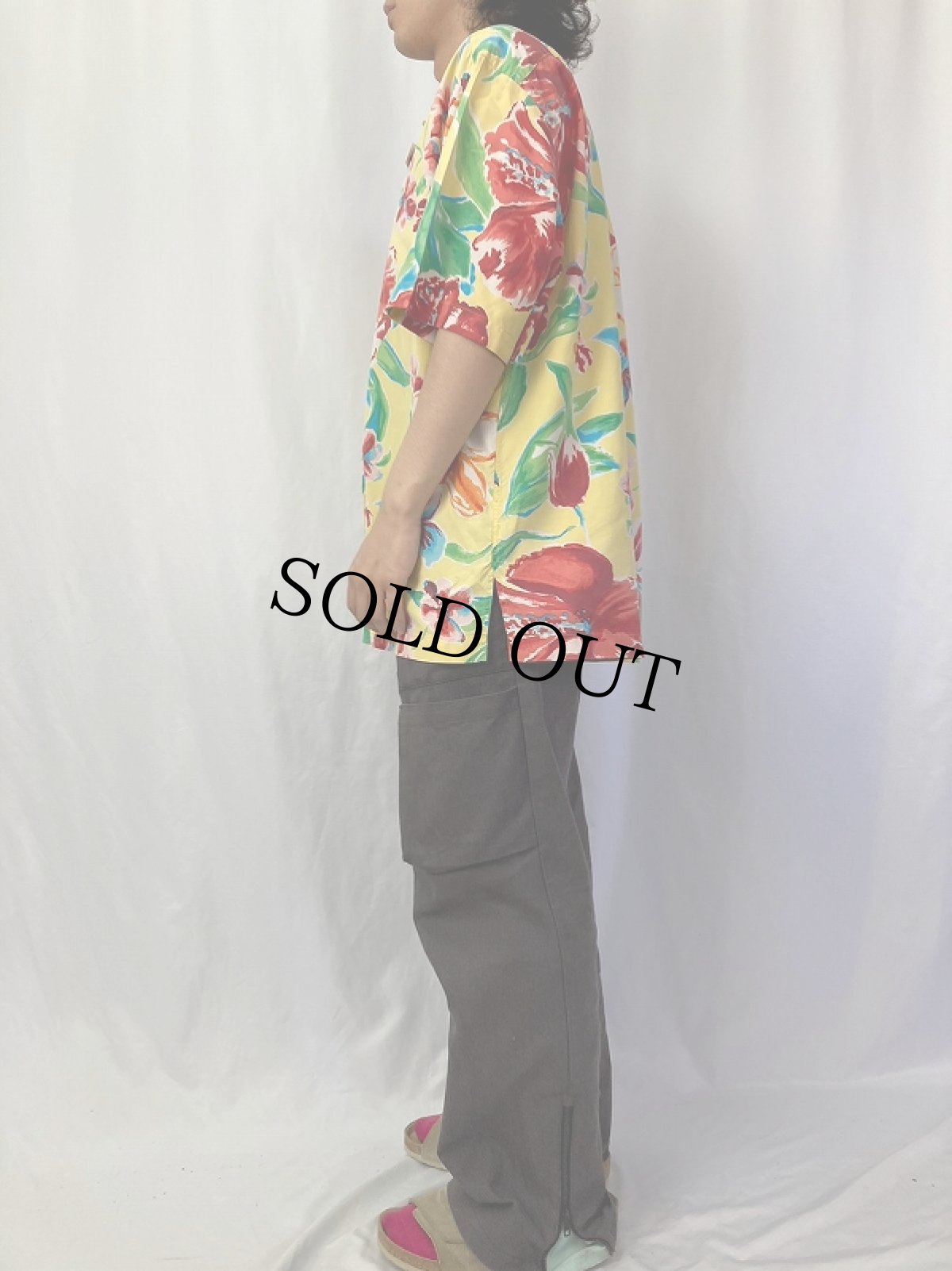 画像3: POLO Ralph Lauren "CALDWELL" ハイビスカス柄 シルク×コットン アロハシャツ L (3)