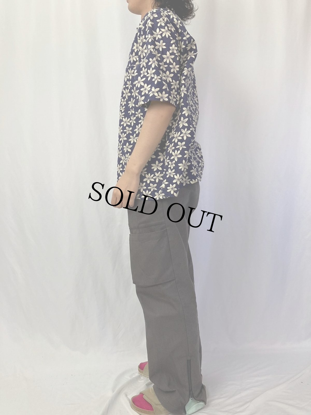 画像3: 花柄 シアサッカーオープンカラーシャツ NAVY (3)