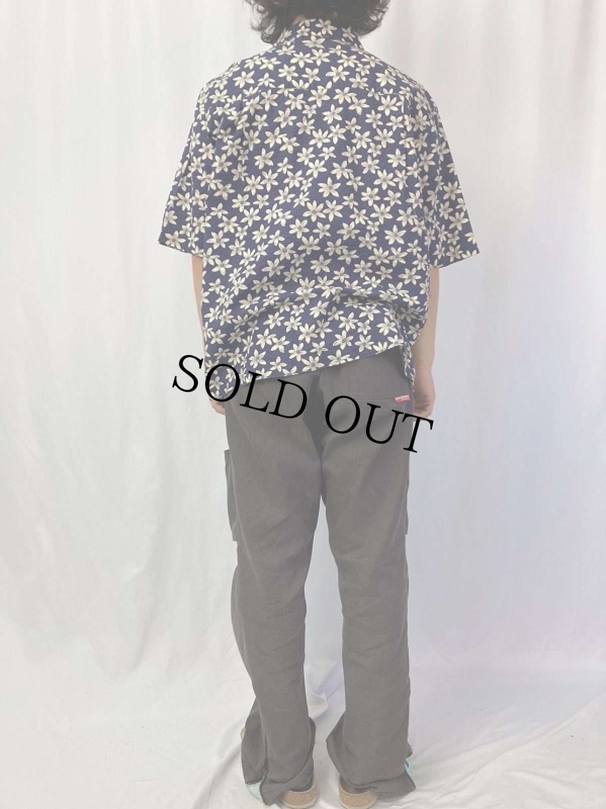 画像4: 花柄 シアサッカーオープンカラーシャツ NAVY (4)