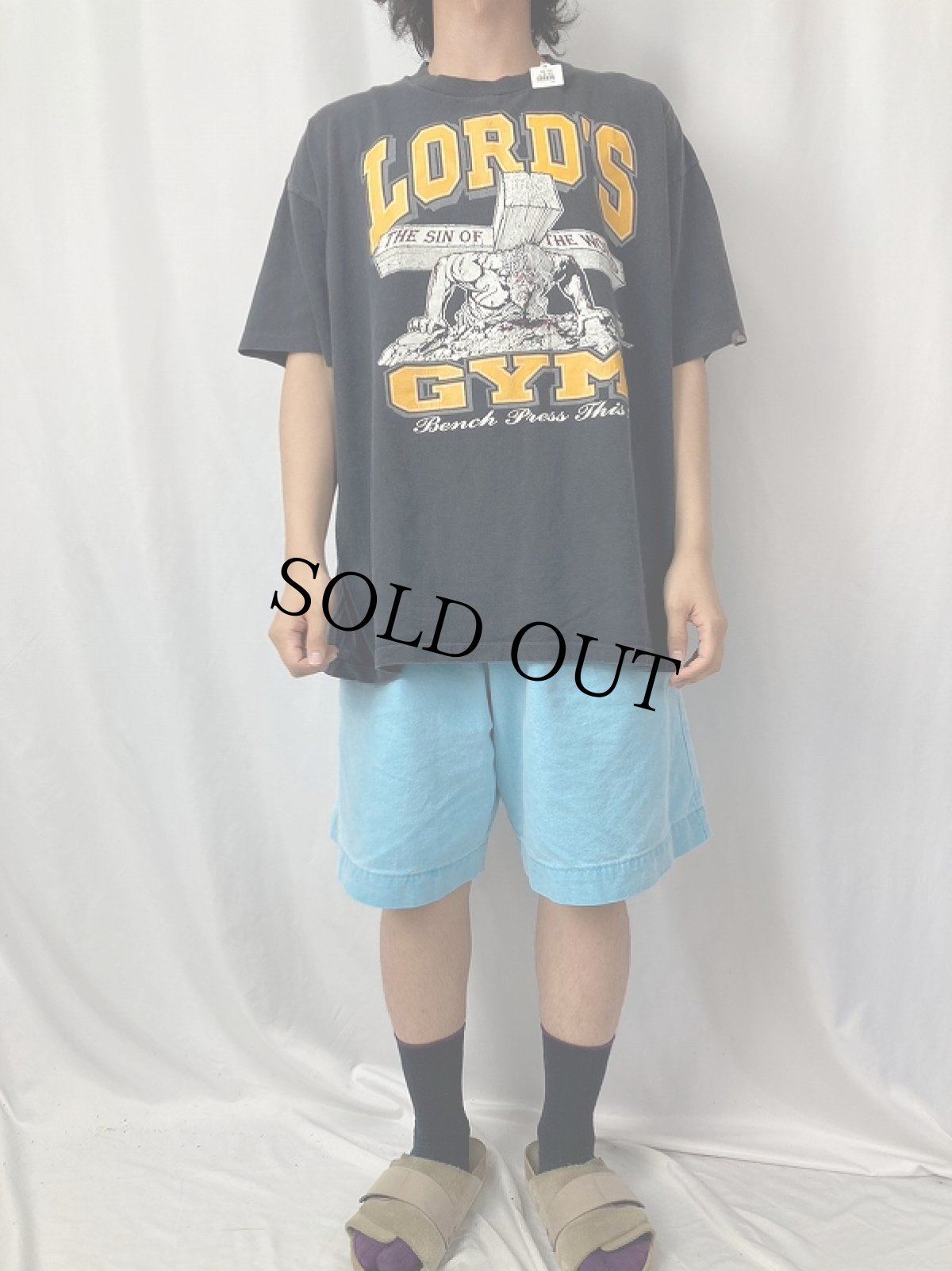 画像3: 90's LORD'S GYM "HIS PAIN YOUR GAIN" ジーザスプリントTシャツ BLACK XXL (3)