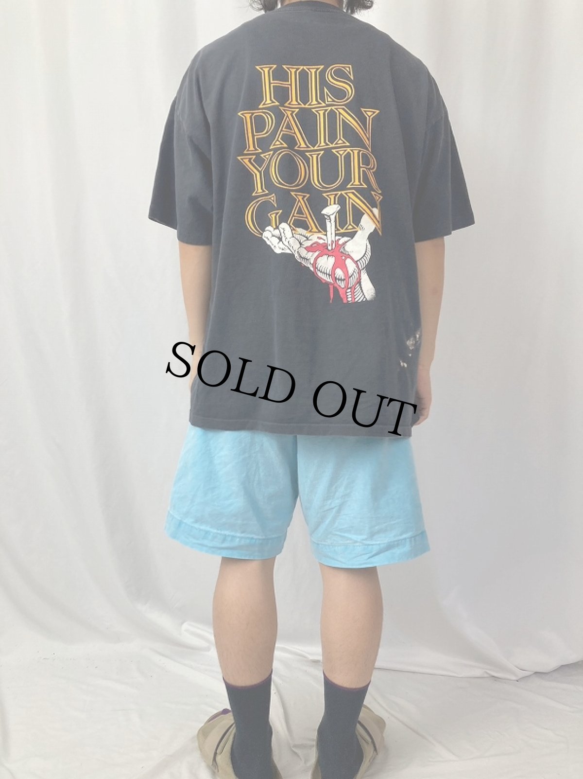 画像5: 90's LORD'S GYM "HIS PAIN YOUR GAIN" ジーザスプリントTシャツ BLACK XXL (5)