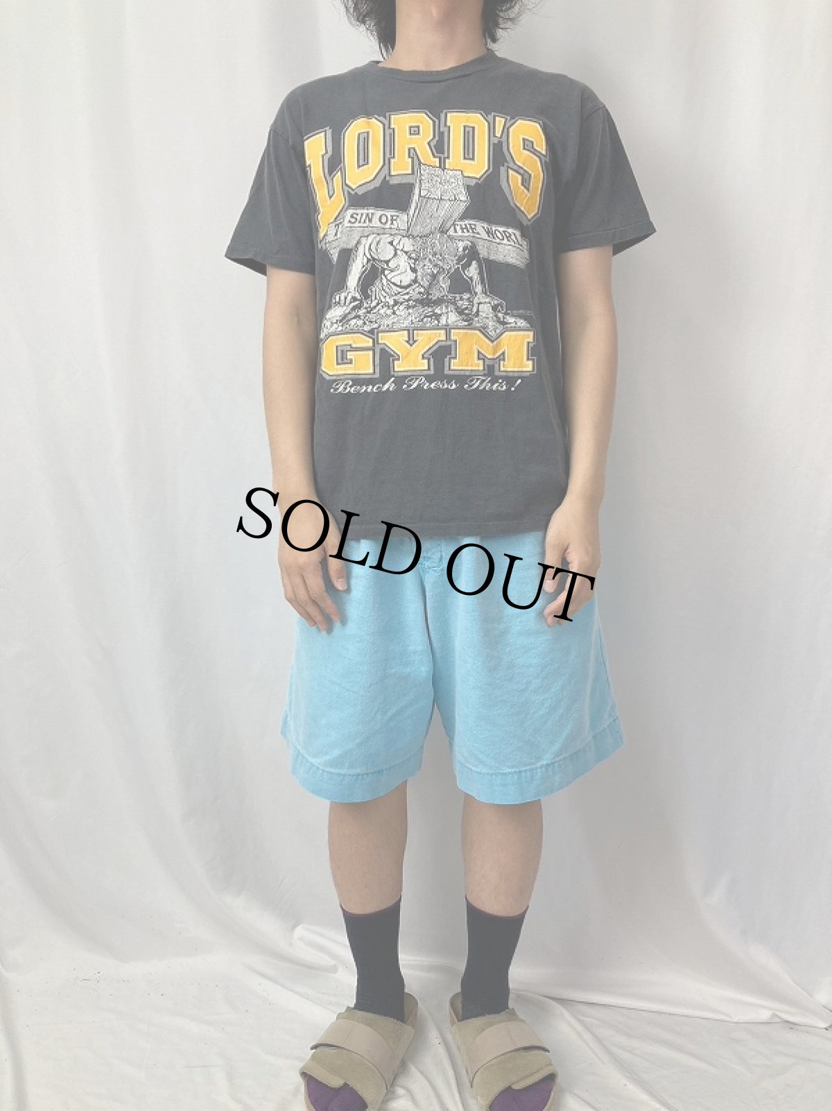 画像3: 90's LORD'S GYM "HIS PAIN YOUR GAIN" ジーザスプリントTシャツ BLACK M (3)