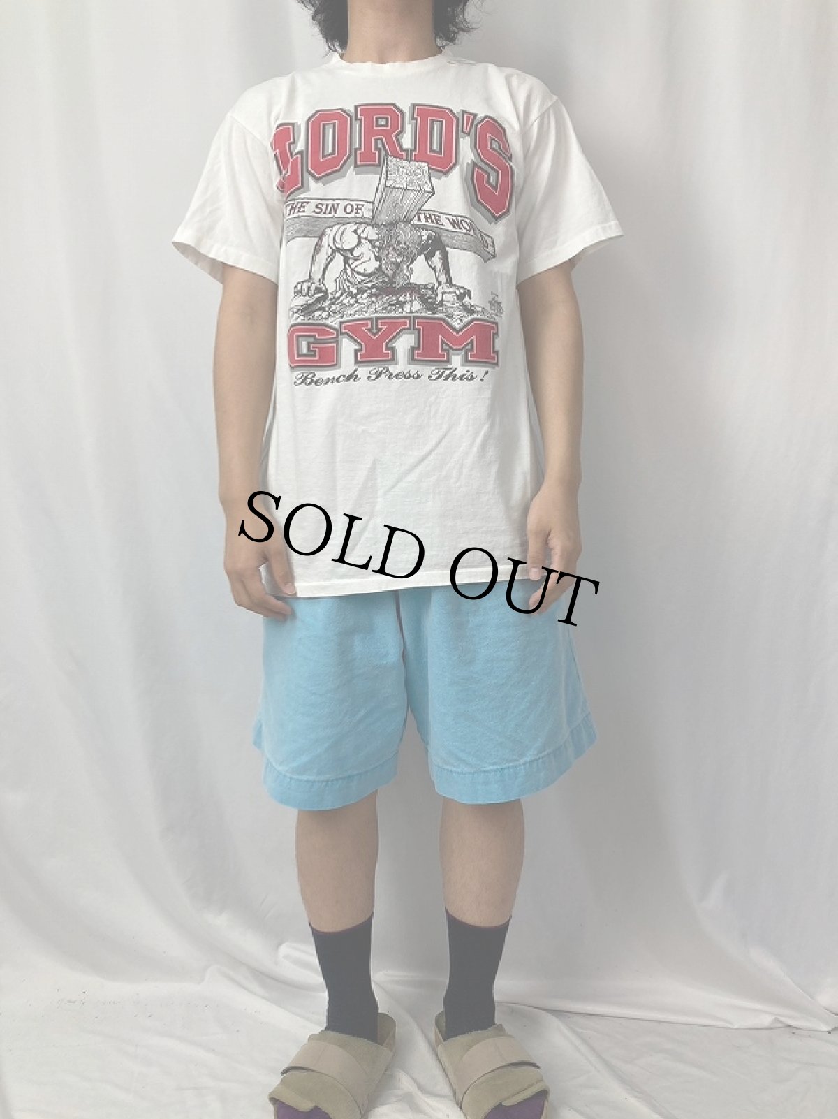 画像3: 90's LORD'S GYM "HIS PAIN YOUR GAIN" ジーザスプリントTシャツ (3)