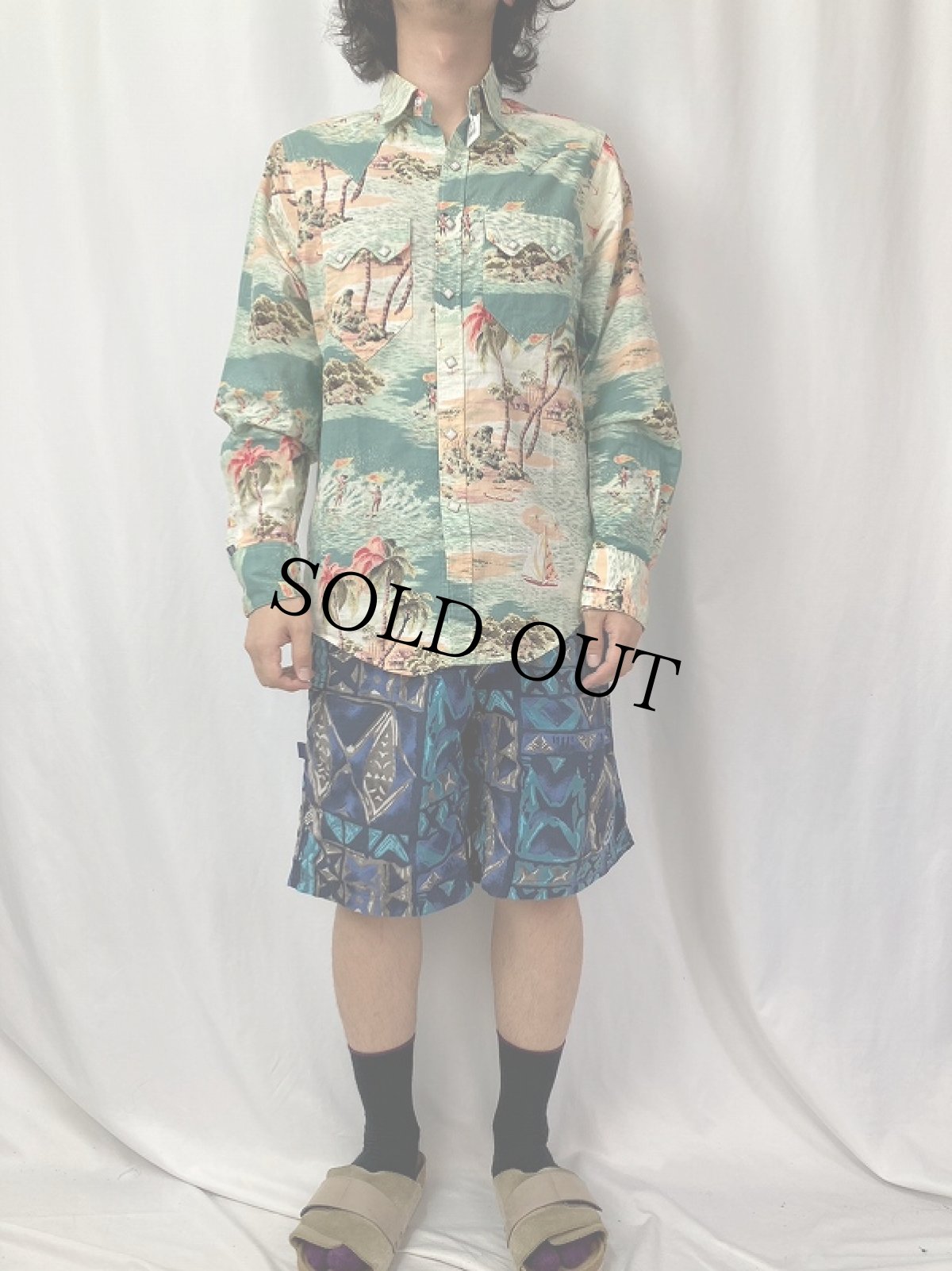 画像2: 80's Rockmount USA製 総柄 コットンウエスタンシャツ (2)