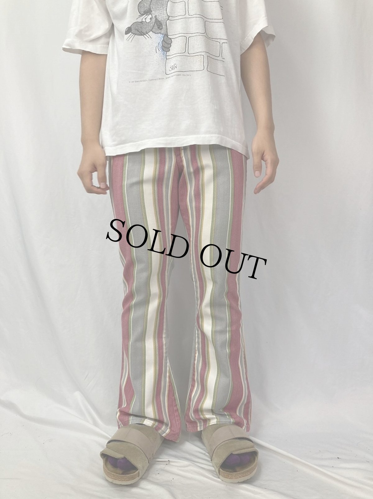 画像2: 70's Anvil マルチストライプ柄 ブーツカットパンツ W32 (2)