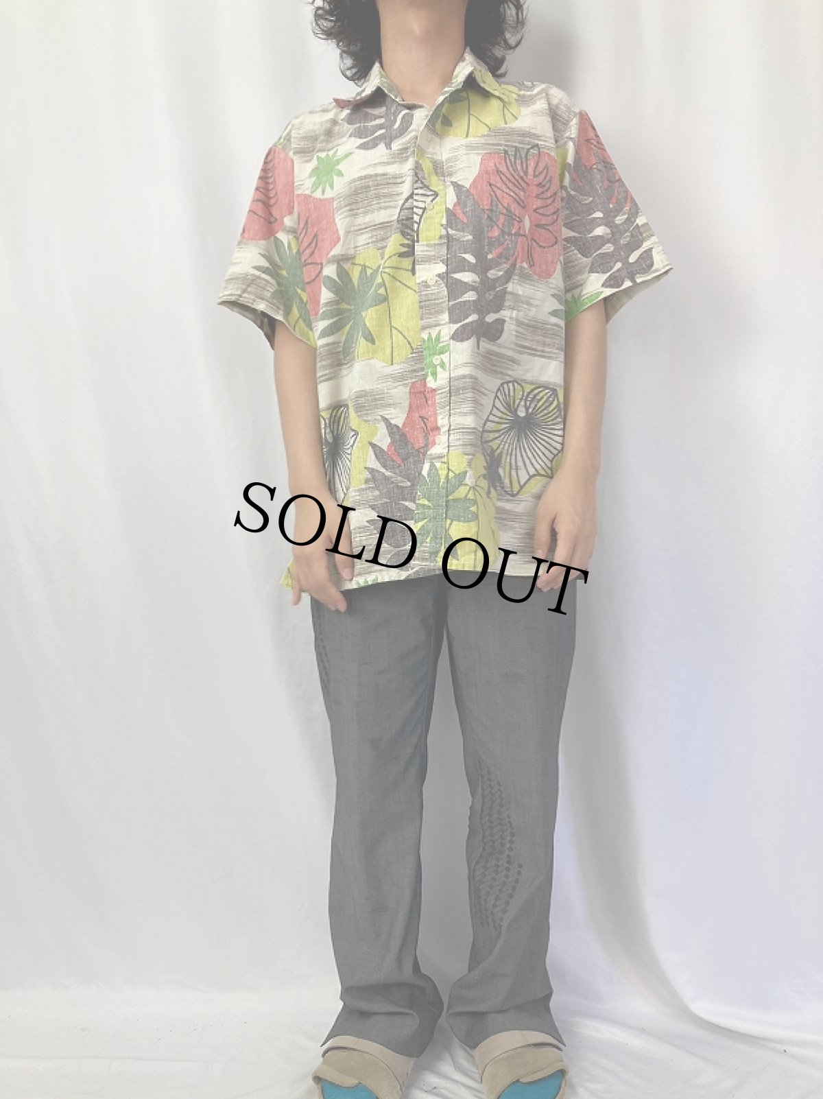 画像2: 90's reyn Spooner リーフ柄 スプーナークロス アロハシャツ L (2)