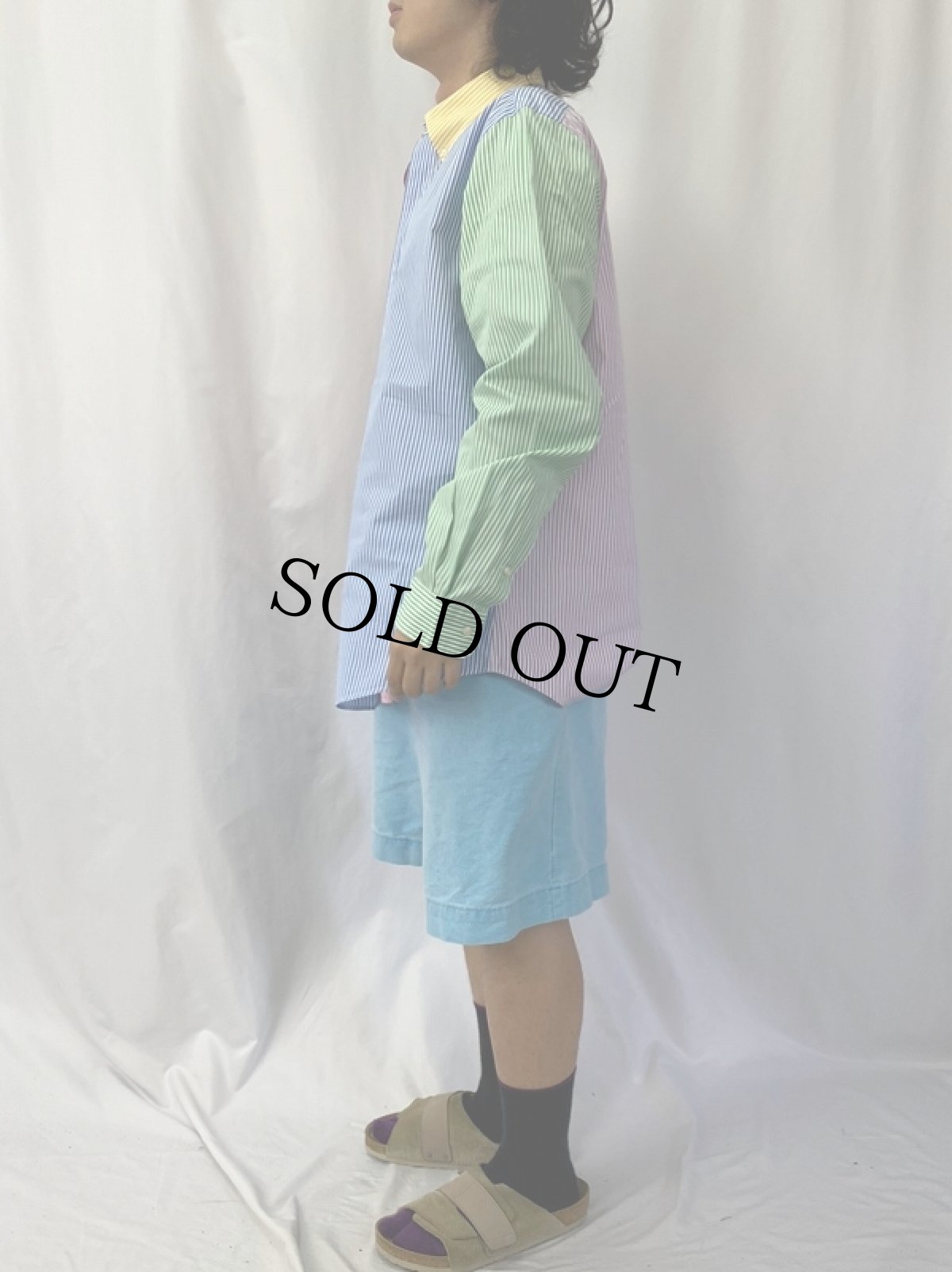 画像3: Ralph Lauren "CUSTOM FIT" ストライプ柄 クレイジーパターン ボタンダウンシャツ L (3)