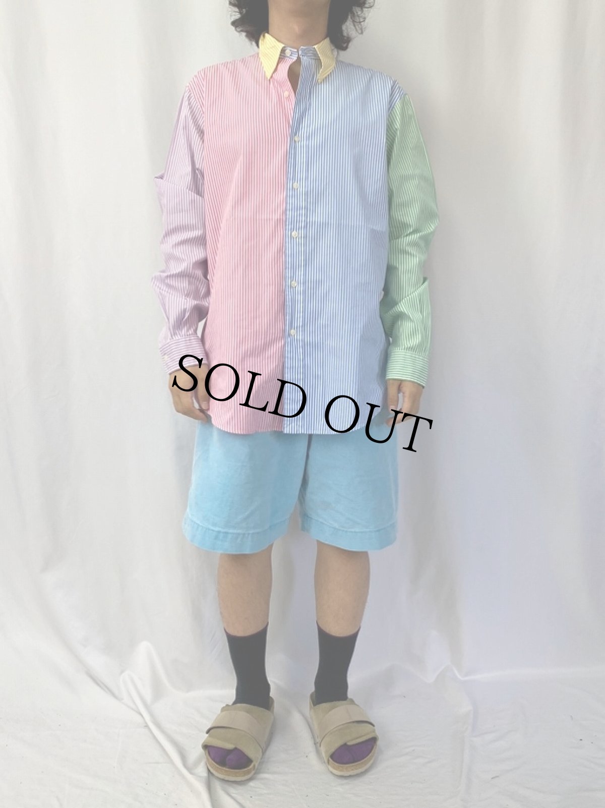 画像2: Ralph Lauren "CUSTOM FIT" ストライプ柄 クレイジーパターン ボタンダウンシャツ L (2)