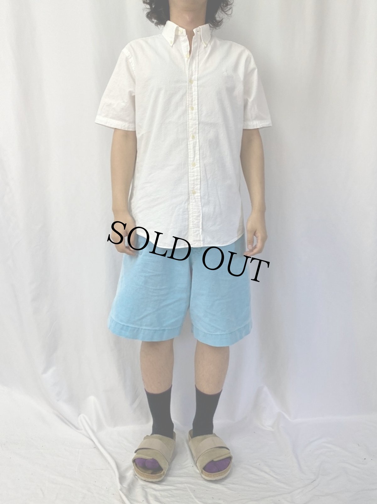 画像2: Ralph Lauren ロゴ刺繍 シアサッカーボタンダウンシャツ M (2)