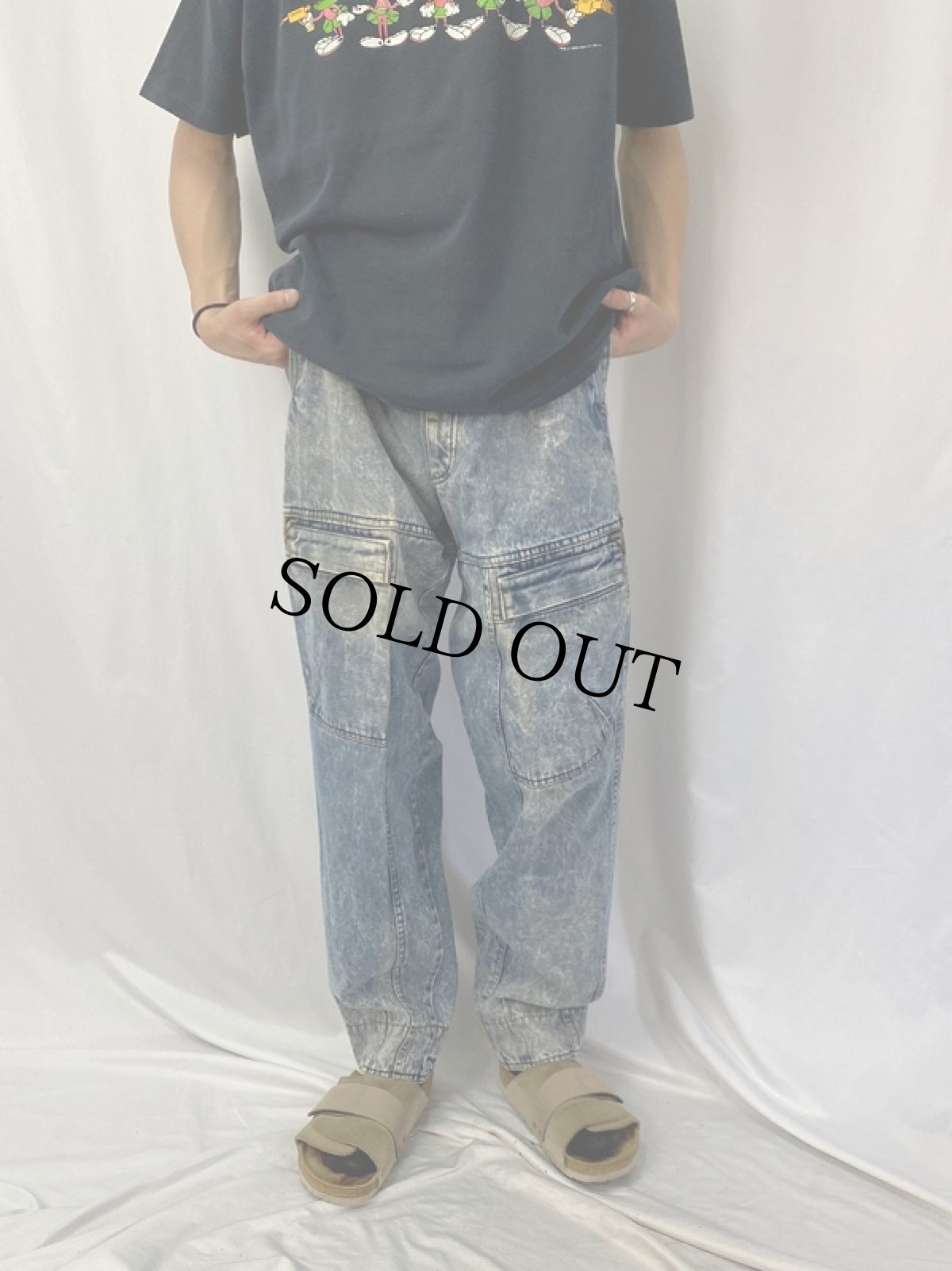 画像2: 90's BUGLE BOY ケミカルウォッシュ デザインデニムカーゴパンツ W31 (2)