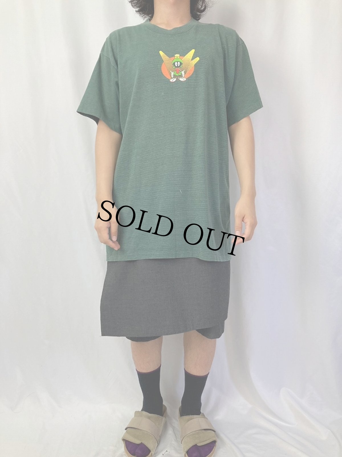 画像2: 90's Looney Tunes マービン・ザ・マーシャン ボーダー柄 キャラクターTシャツ XL (2)