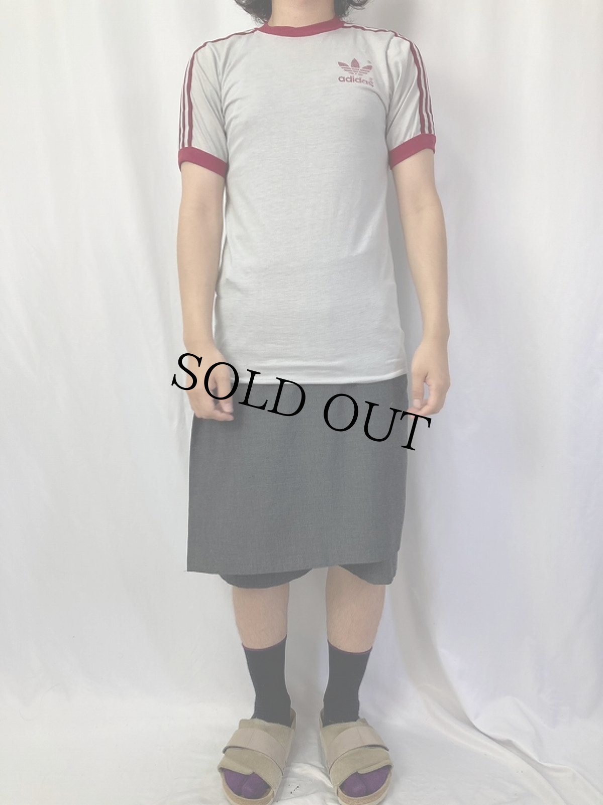 画像5: 80's adidas USA製 ロゴプリント サイドライン リンガーTシャツ S (5)