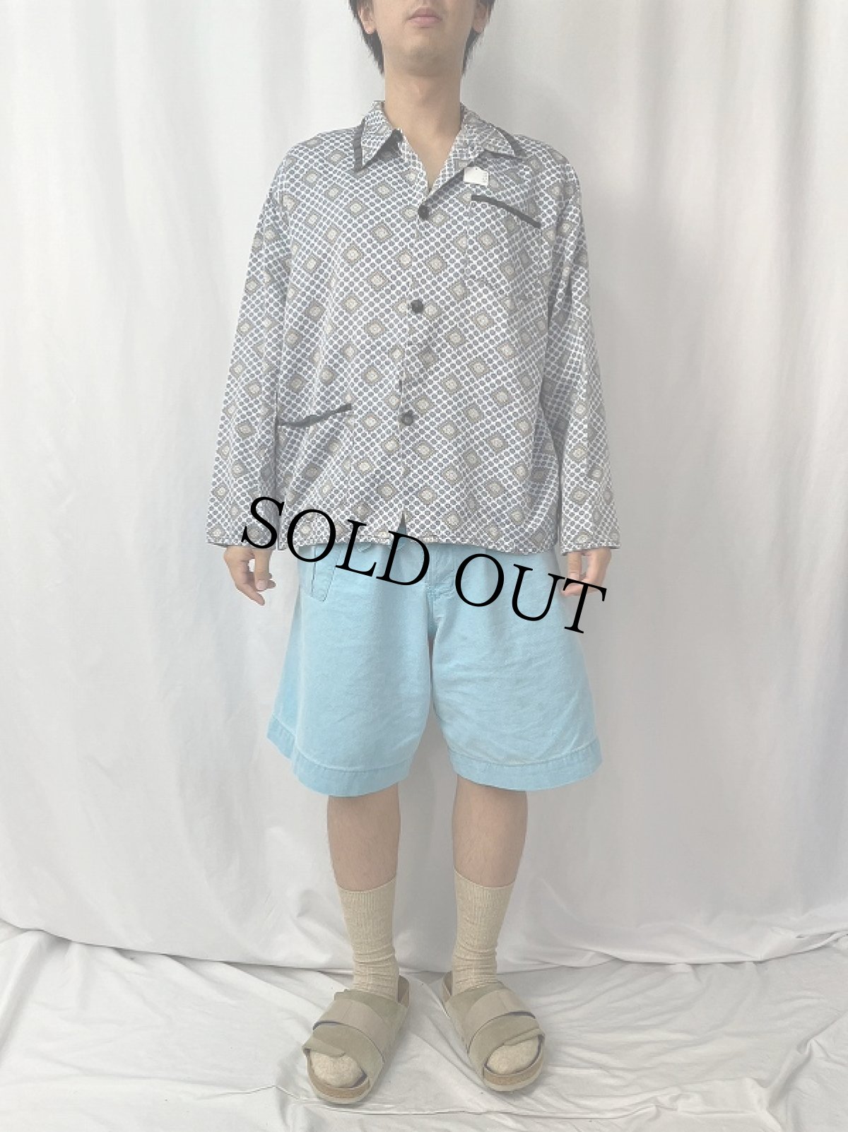 画像2: VINTAGE EURO コットン×レーヨン 総柄 パジャマシャツ (2)