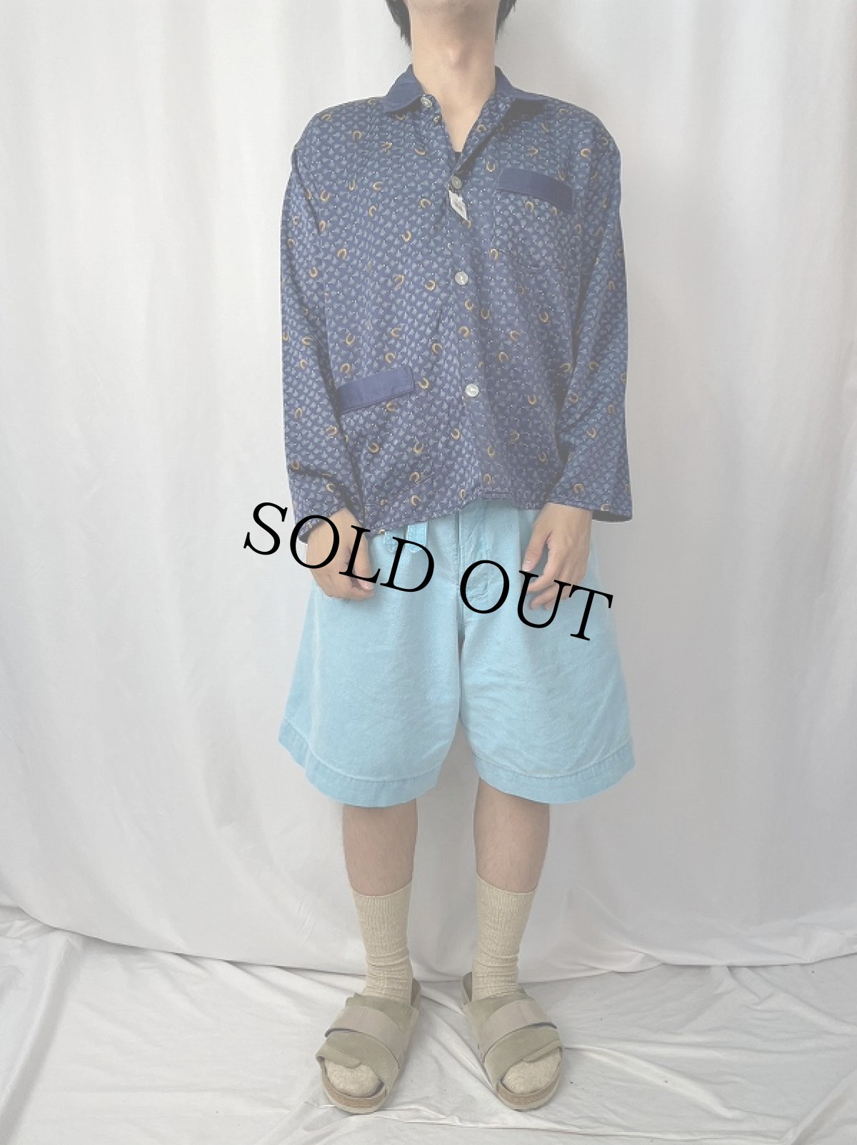 画像2: VINTAGE EURO コットン×レーヨン 総柄 パジャマシャツ (2)