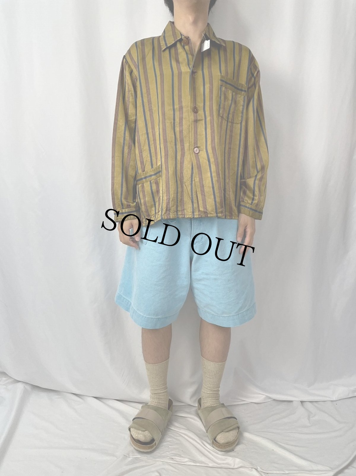 画像2: VINTAGE EURO ストライプ柄 パジャマシャツ (2)