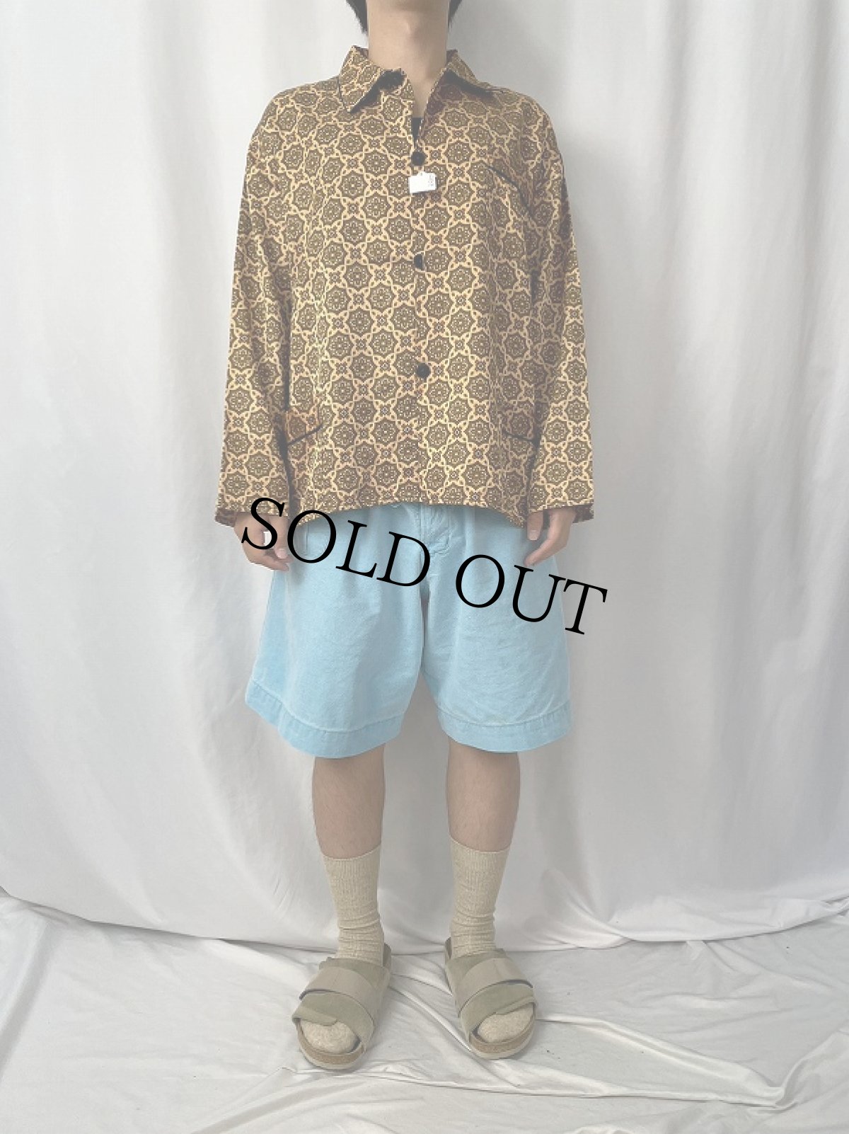 画像2: VINTAGE EURO 総柄 コットン×レーヨン パジャマシャツ (2)