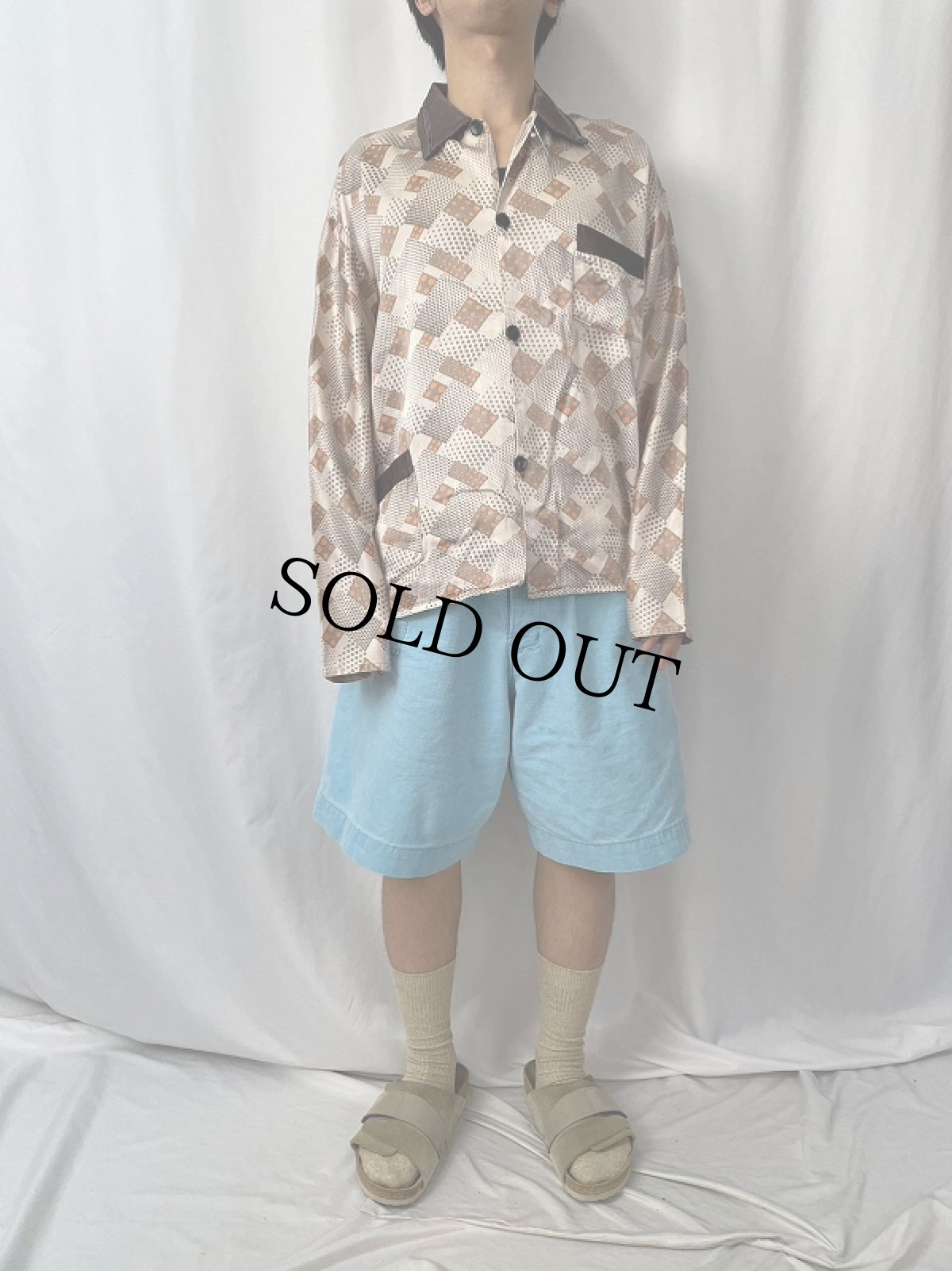 画像2: VINTAGE EURO 総柄 コットン×レーヨン パジャマシャツ (2)