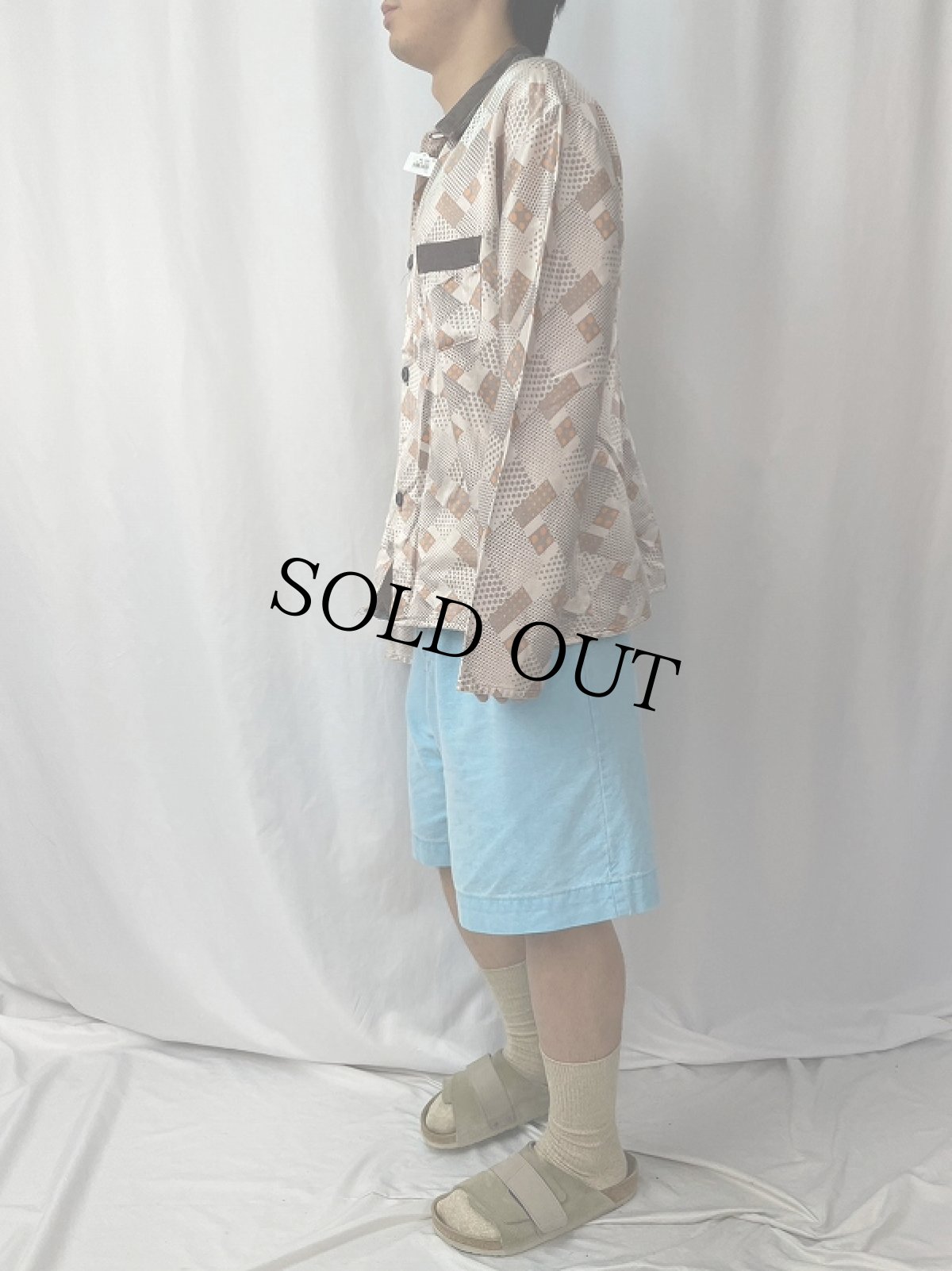 画像3: VINTAGE EURO 総柄 コットン×レーヨン パジャマシャツ (3)