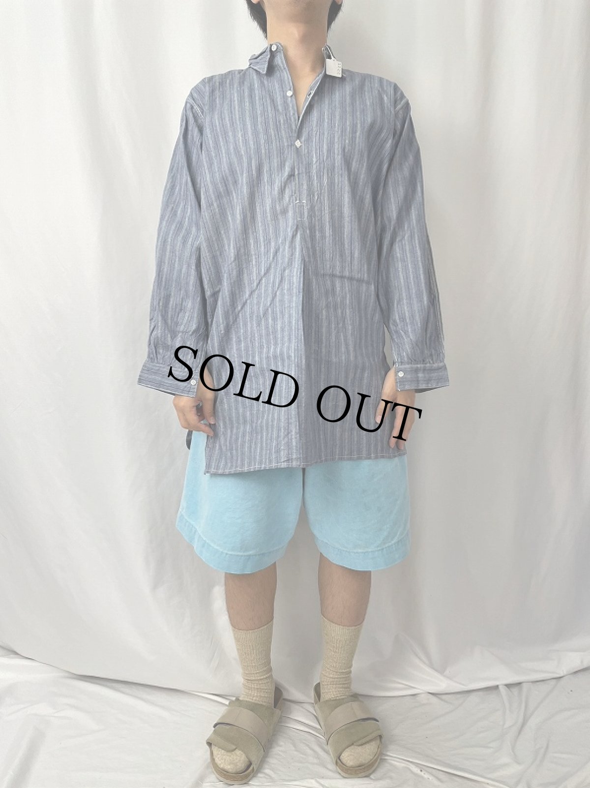 画像2: VINTAGE EURO ストライプ柄 グランパシャツ (2)