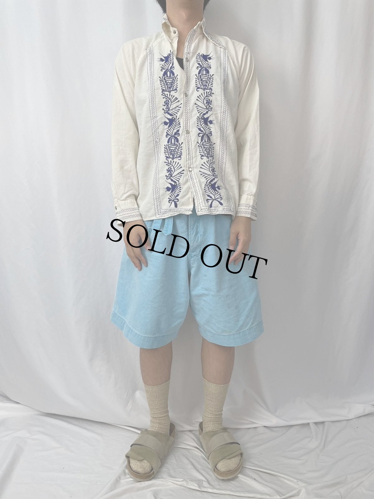 画像2: 刺繍デザイン コットンシャツ XL (2)