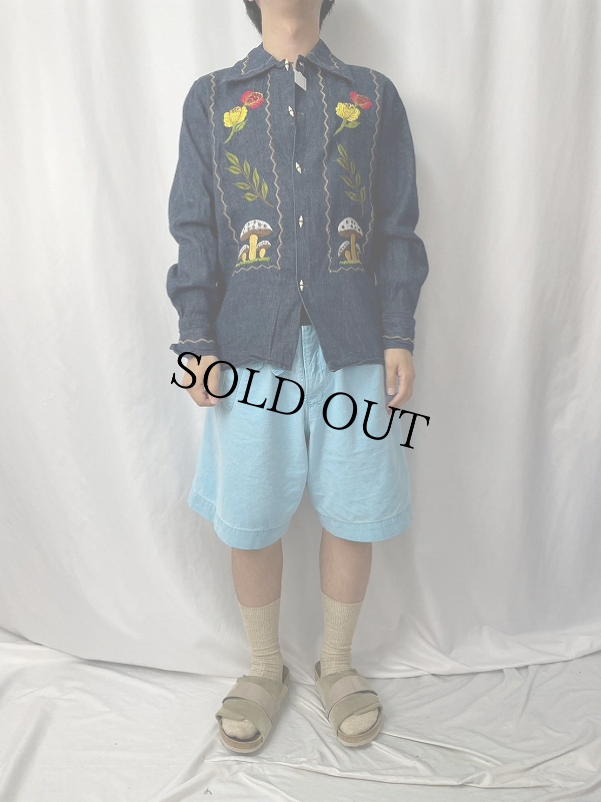 画像2: 70's BORDADOS AZTECA SANFORIZED 刺繍デザイン デニムシャツ SIZE36 (2)