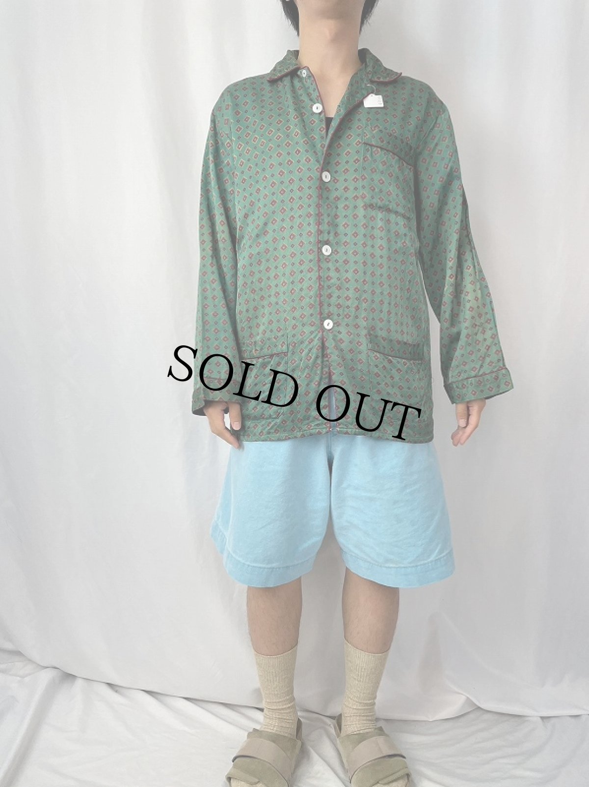 画像2: VINTAGE EURO コットン×レーヨン 総柄 パジャマシャツ (2)