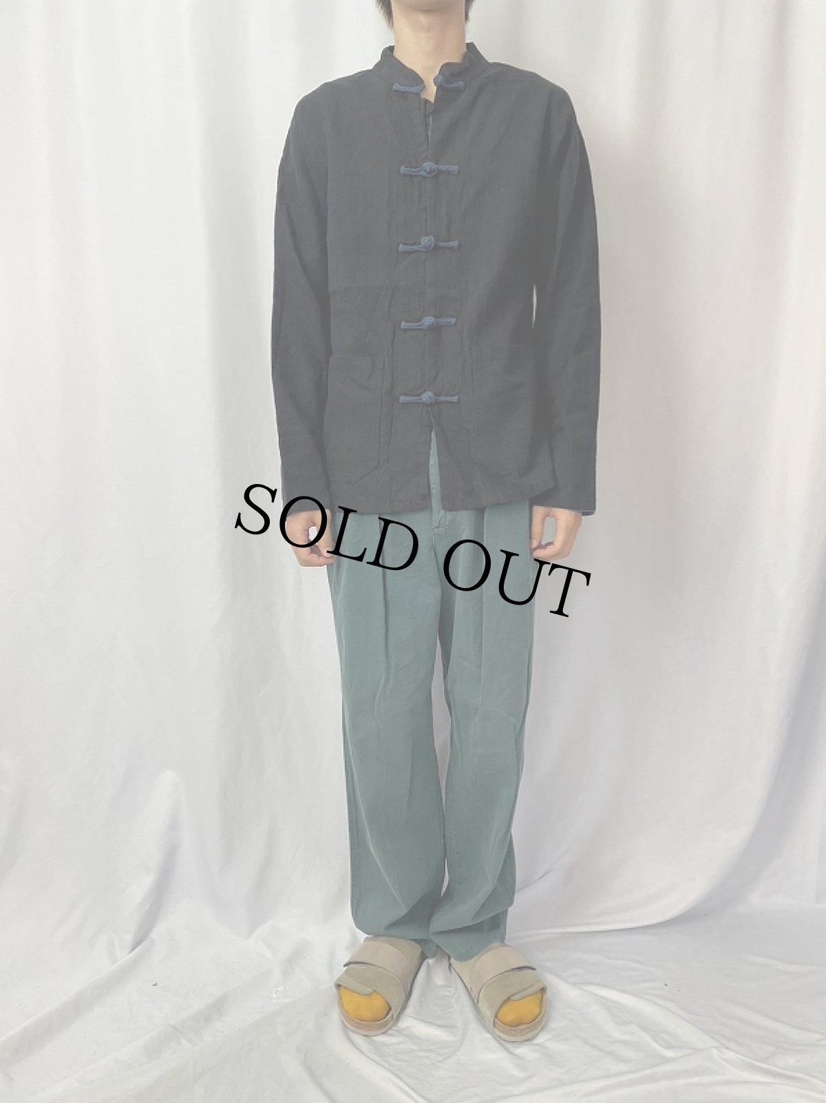 画像2: リネン チャイナシャツ BLACK L (2)