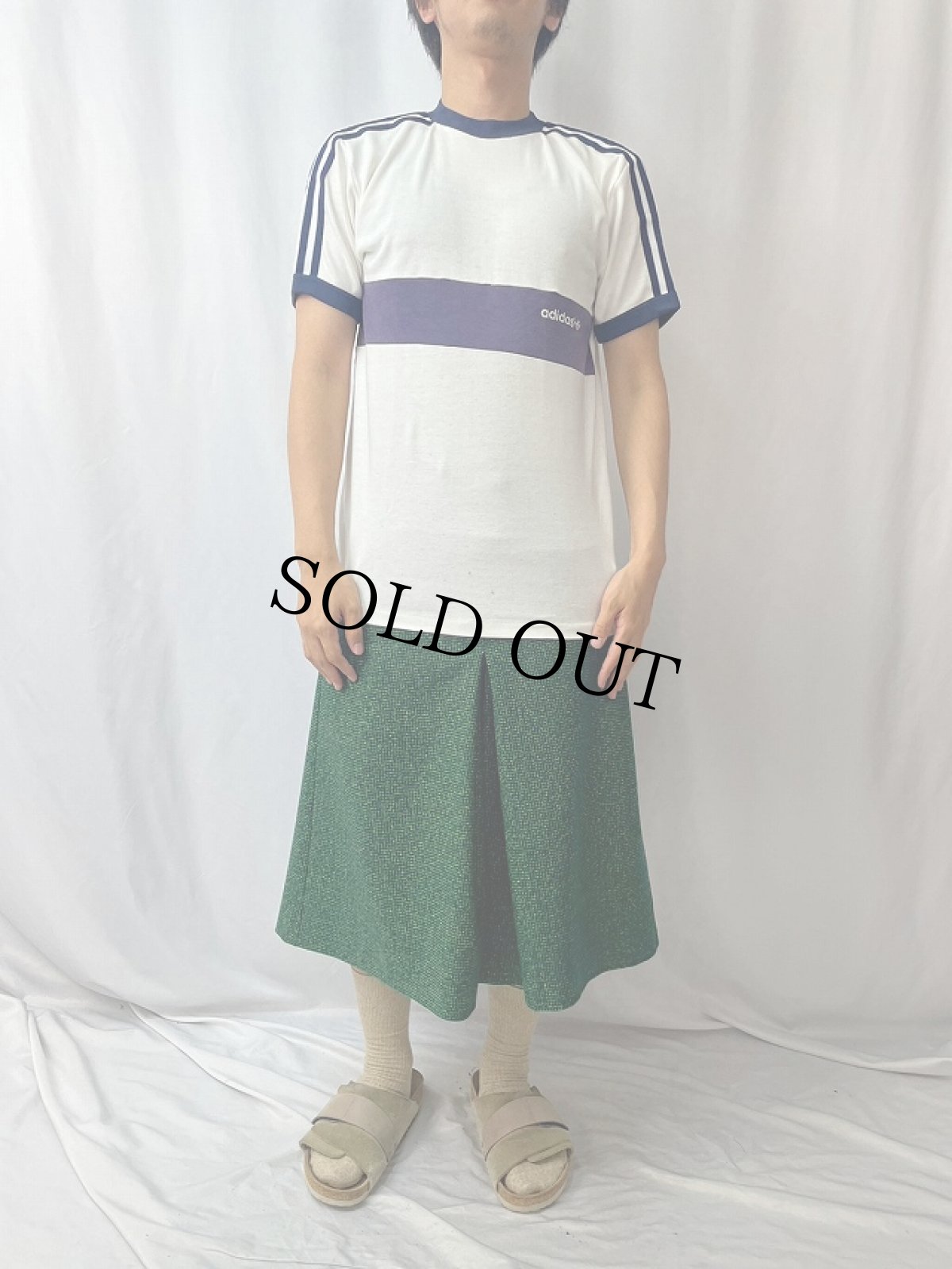 画像2: 80's adidas THAILAND製 フロッキープリント リンガーTシャツ M (2)