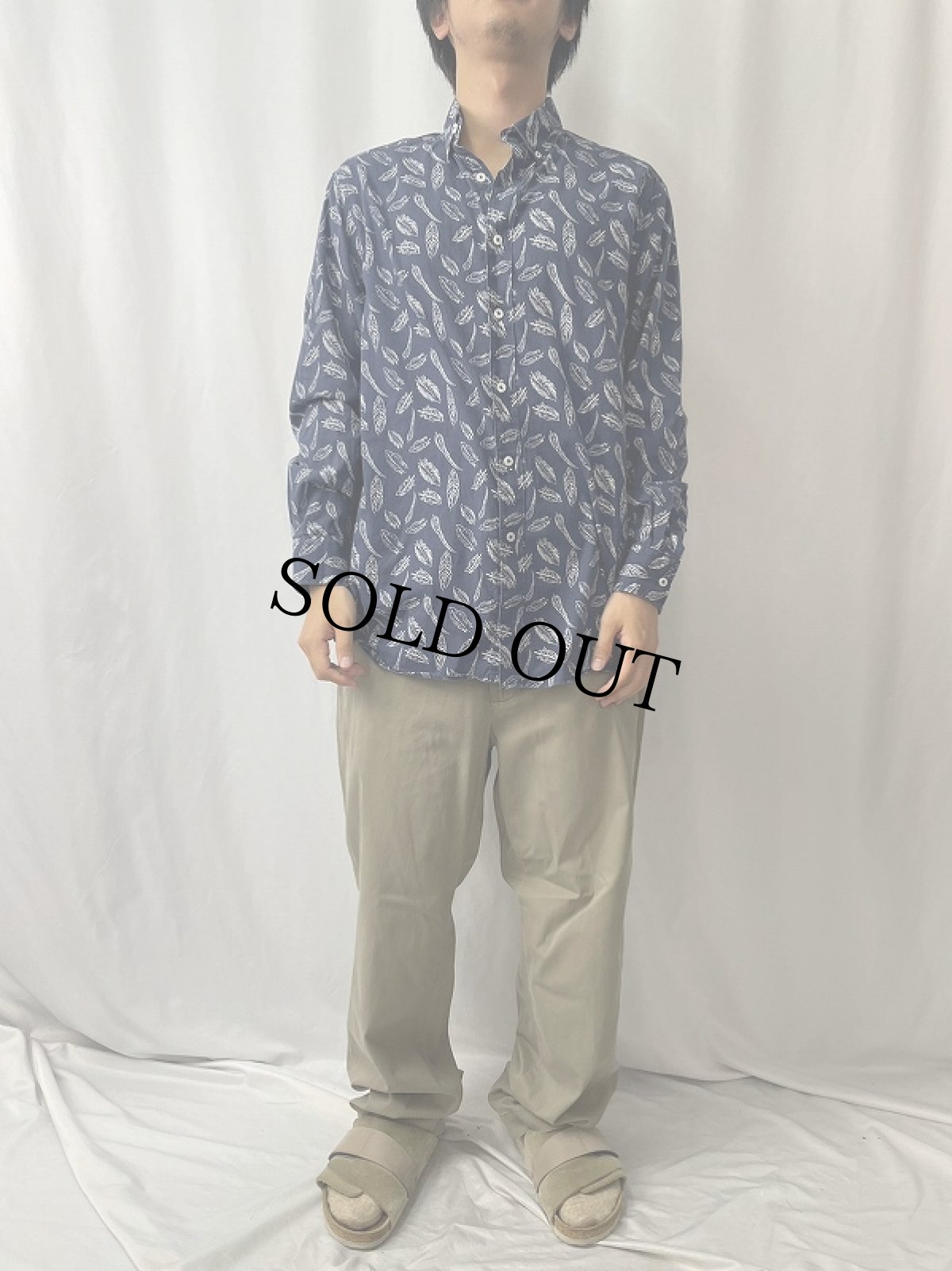 画像2: NICK GRAHAM EVERYWHERE "MODERN FIT" リーフ柄 ボタンダウンシャツ L (2)