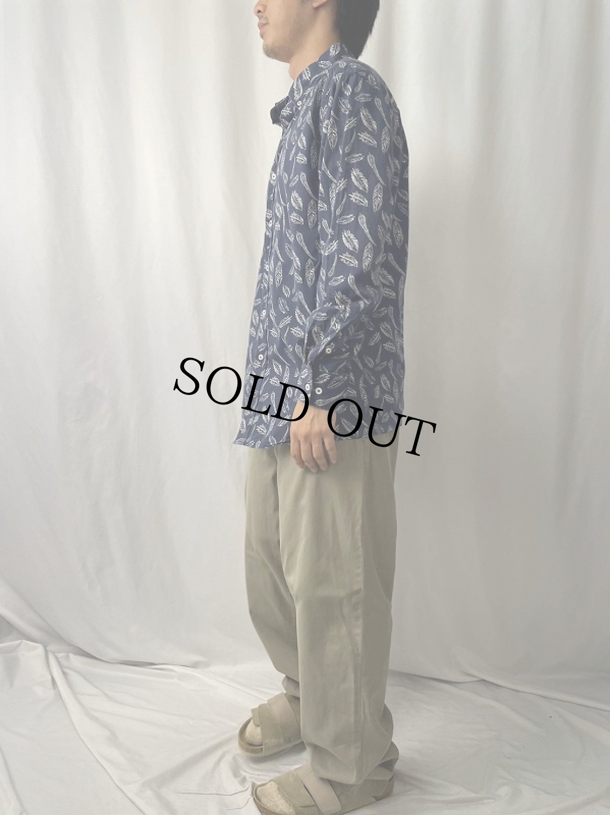 画像3: NICK GRAHAM EVERYWHERE "MODERN FIT" リーフ柄 ボタンダウンシャツ L (3)