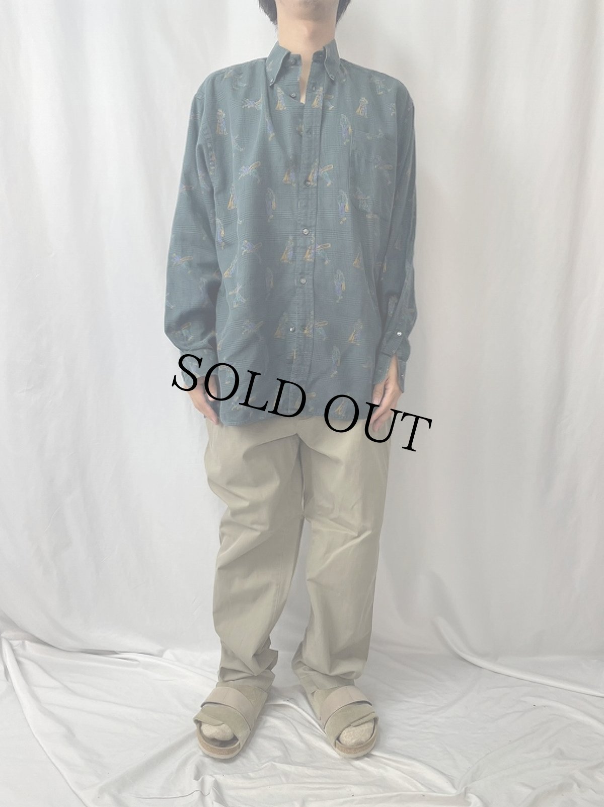 画像2: Bobby Jones ゴルフイラスト柄 コットンボタンダウンシャツ L (2)